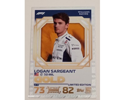 TOPPS TURBO ATTAX 2024 LOGAN SARGEANT GOLD LE13