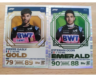 TOPPS TURBO ATTAX 2024 PACK PIERRE GASLY GOLD Y ESTEBAN OCON EMERALD LIMITED EDITION LE 40 Y 41