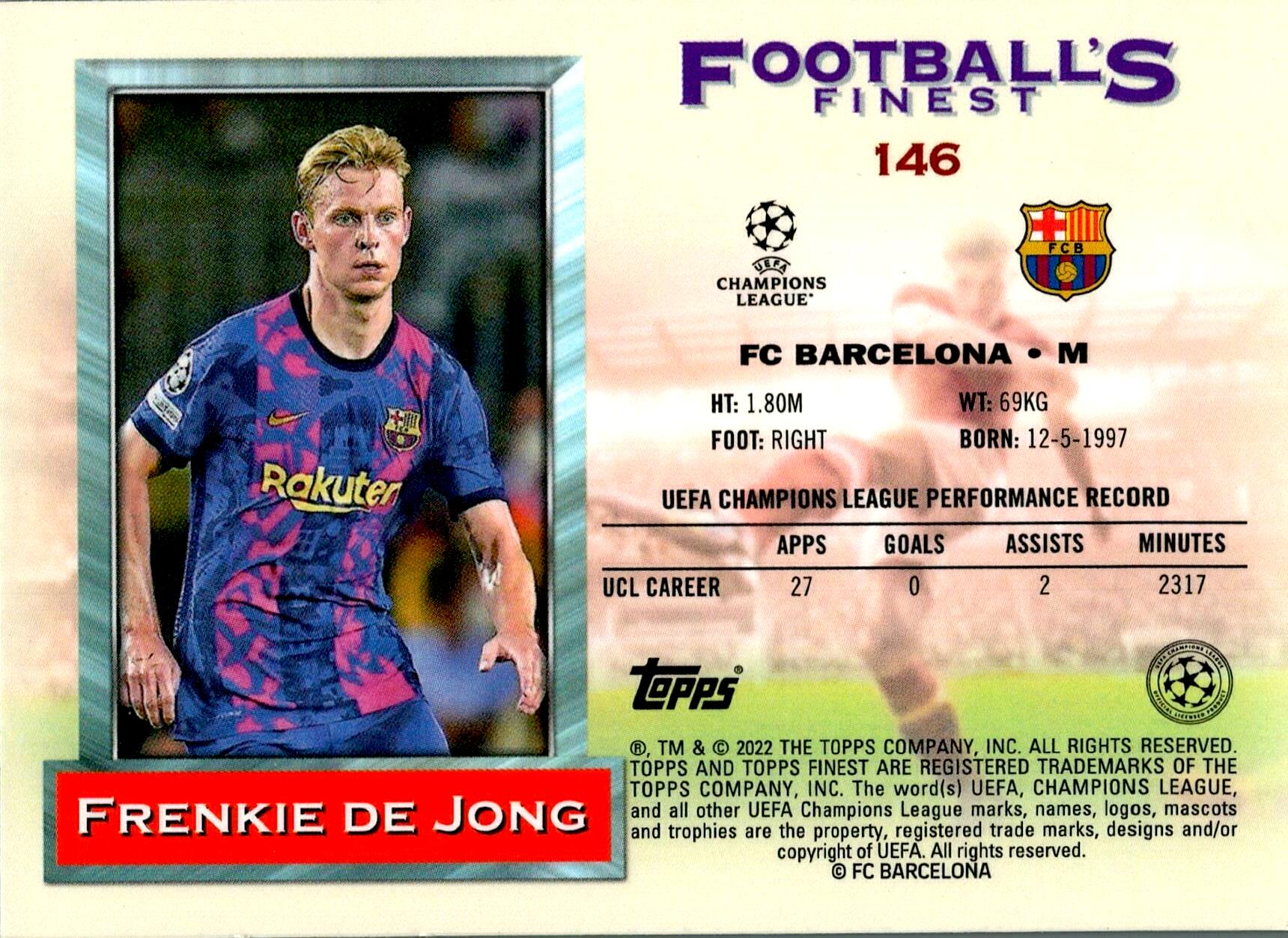 TOPPS FINEST 2021/2022 FRENKIE DE JONG FOOTBALL´S FINEST Nº146