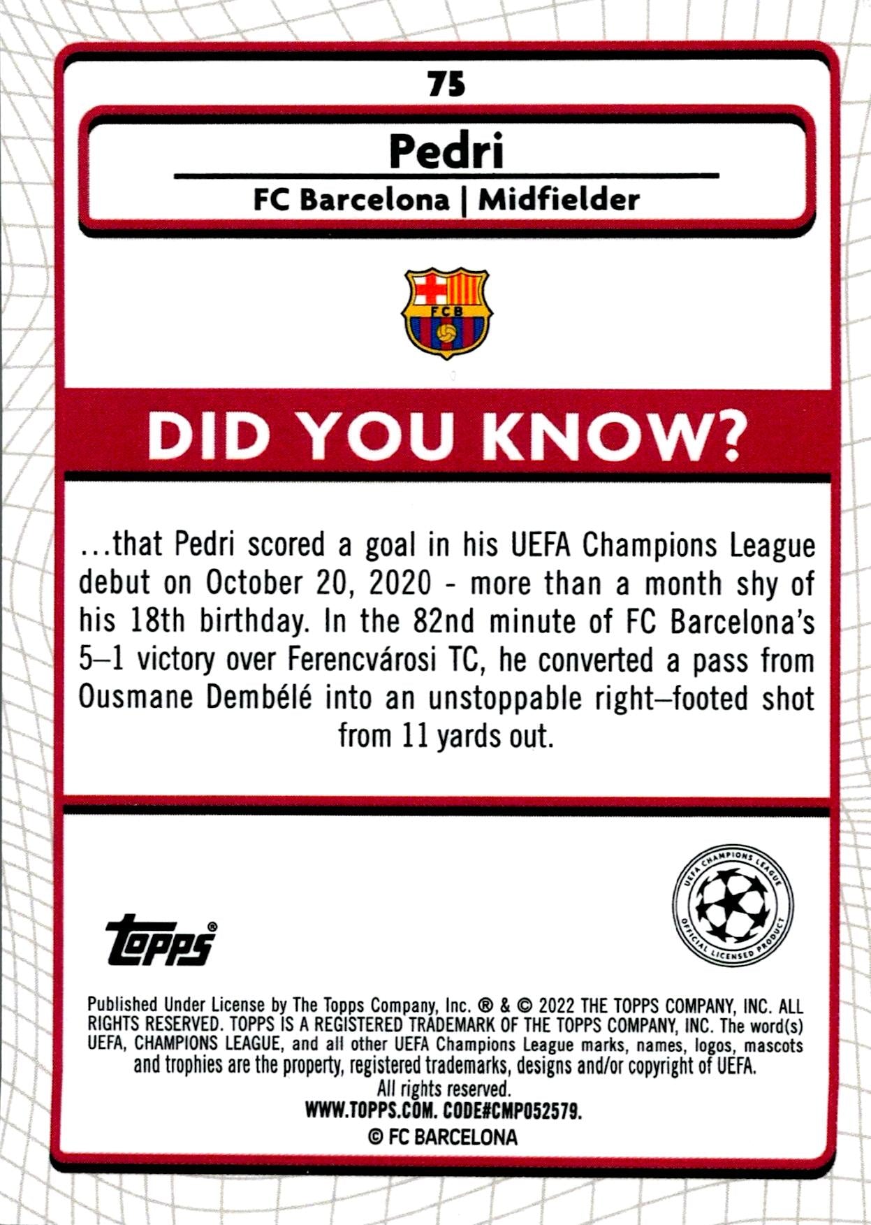 TOPPS MERLIN UEFA CHAMPIONS LEAGUE 2021/2022 - PEDRI Nº75