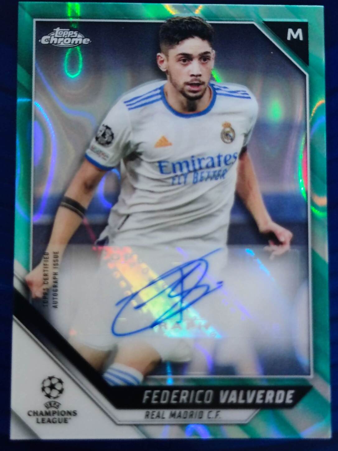 TOPPS CHROME UCL 2021/2022 FEDERICO VALVERDE AQUA AUTO NºDA-FV