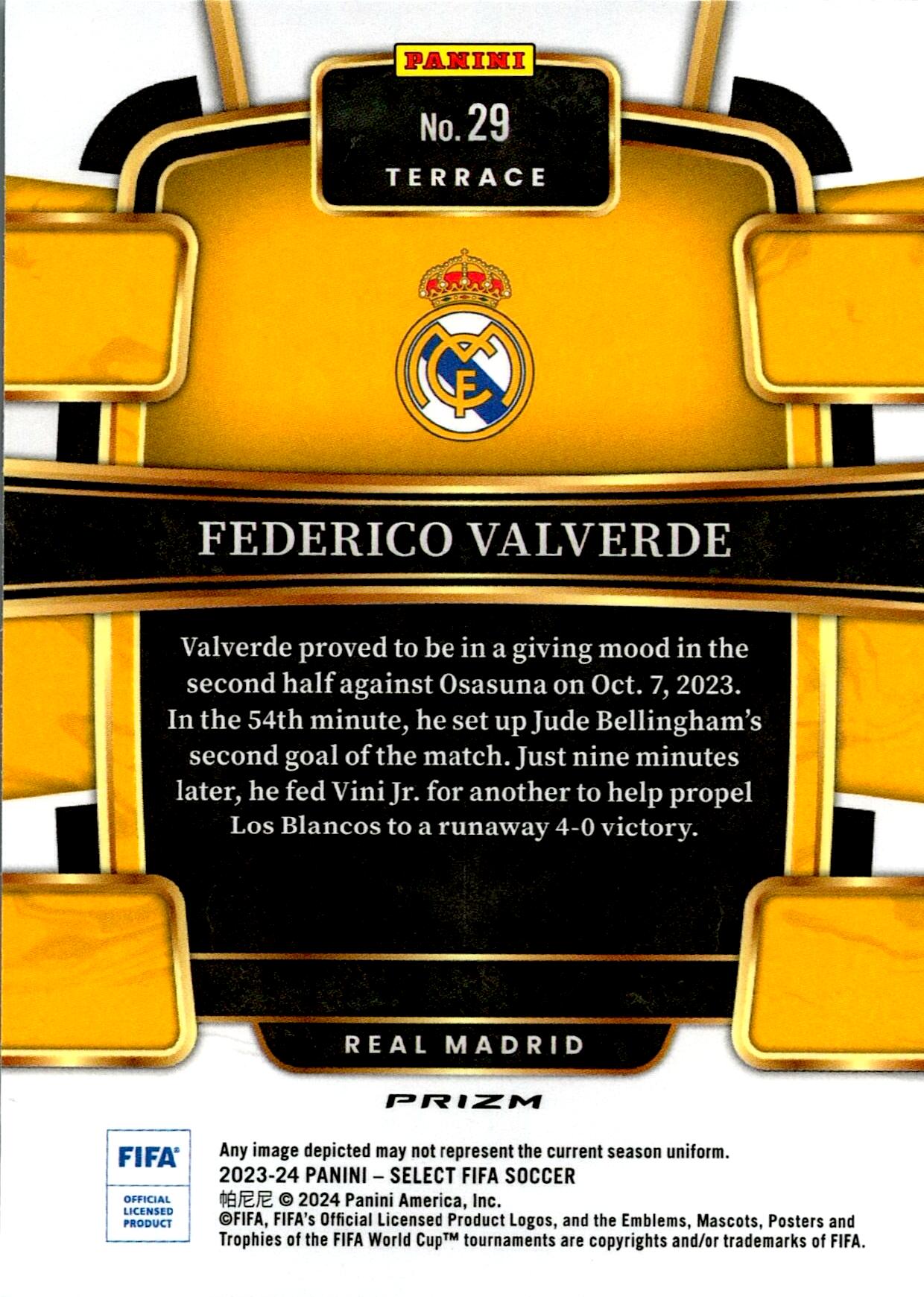 PANINI SELECT FIFA 2023/2024 FEDERICO VALVERDE RED Nº29