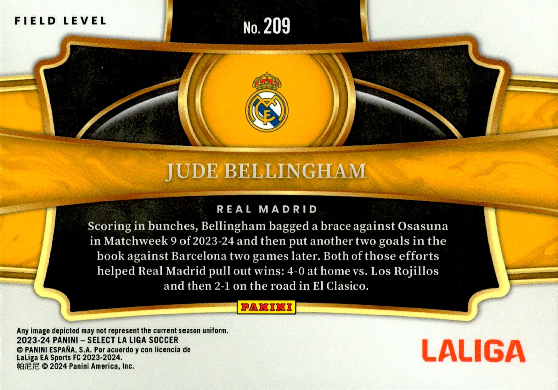 PANINI SELECT FIFA 2023/2024 BELLINGHAM RED AND YELLOW Nº209