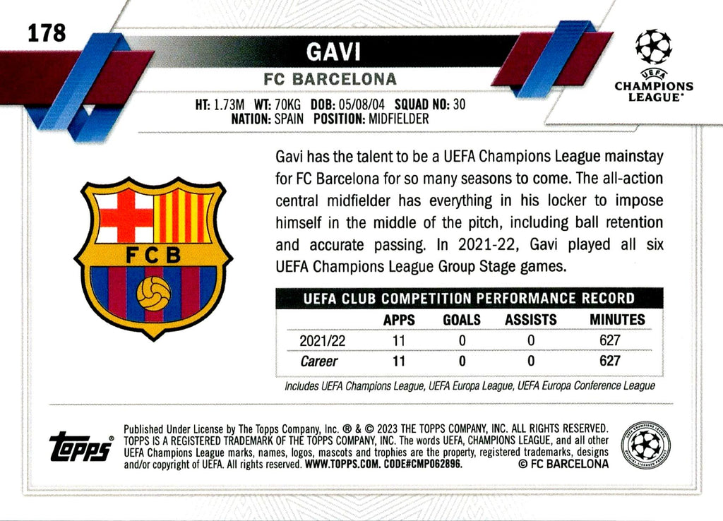 TOPPS UEFA CHAMPIONS LEAGUE 2022/2023 GAVI STARBALL Nº178 1ST EDITION