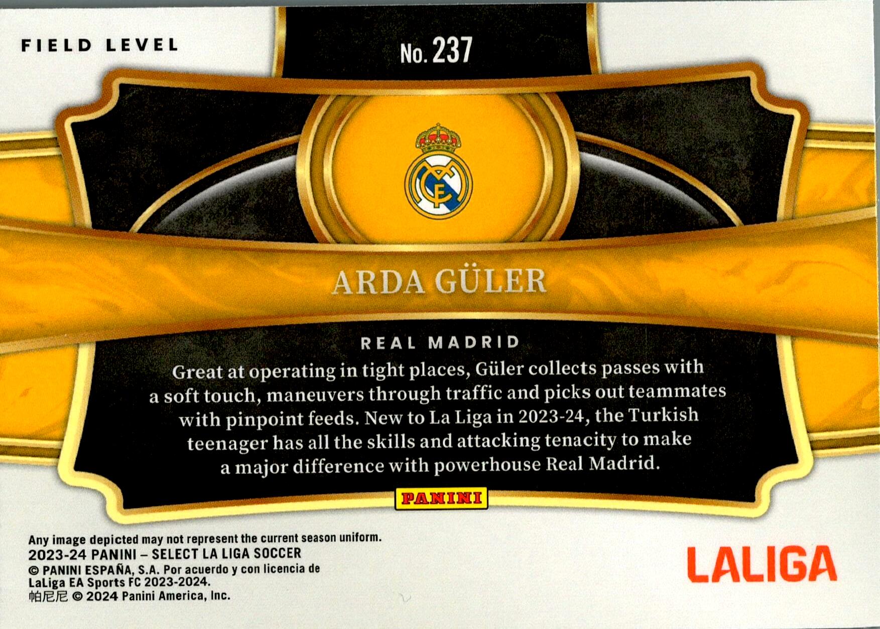 PANINI SELECT LA LIGA 2023/2024 ARDA GÜLER Nº237 ROOKIE