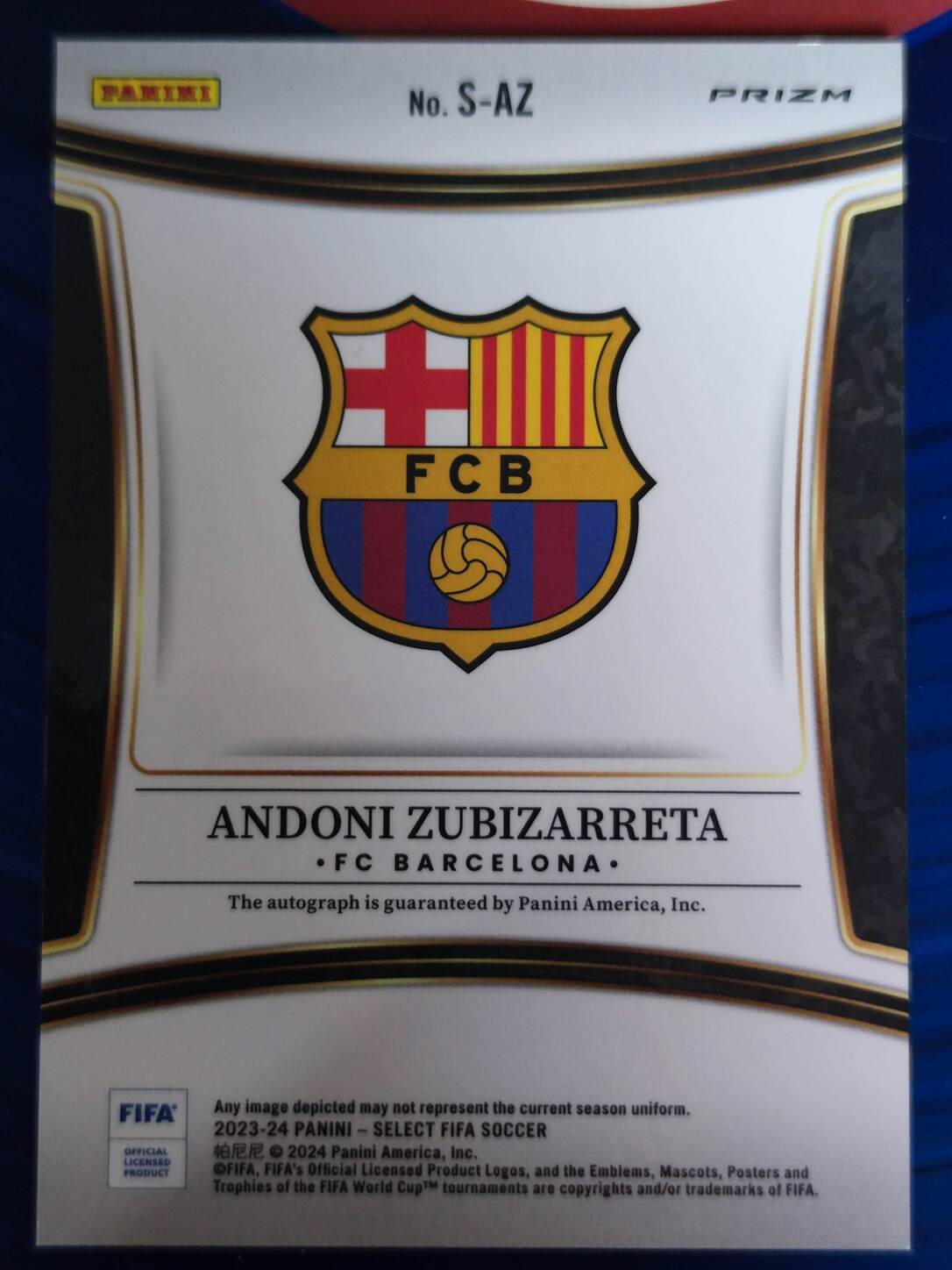 PANINI SELECT FIFA 2023/2024 FIRMA ANDONI ZUBIZARRETA NºS-AZ