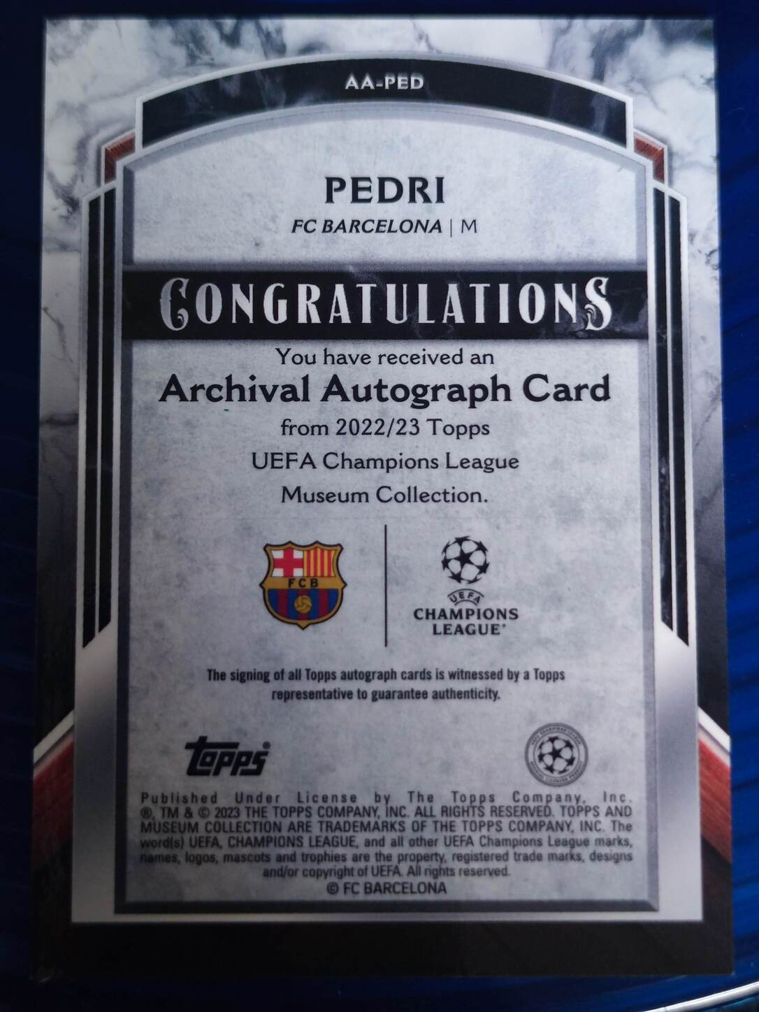 TOPPS ARCHIVAL UCL 2022/2023 AUTO PEDRI NºAA-PED NUMERADA /75