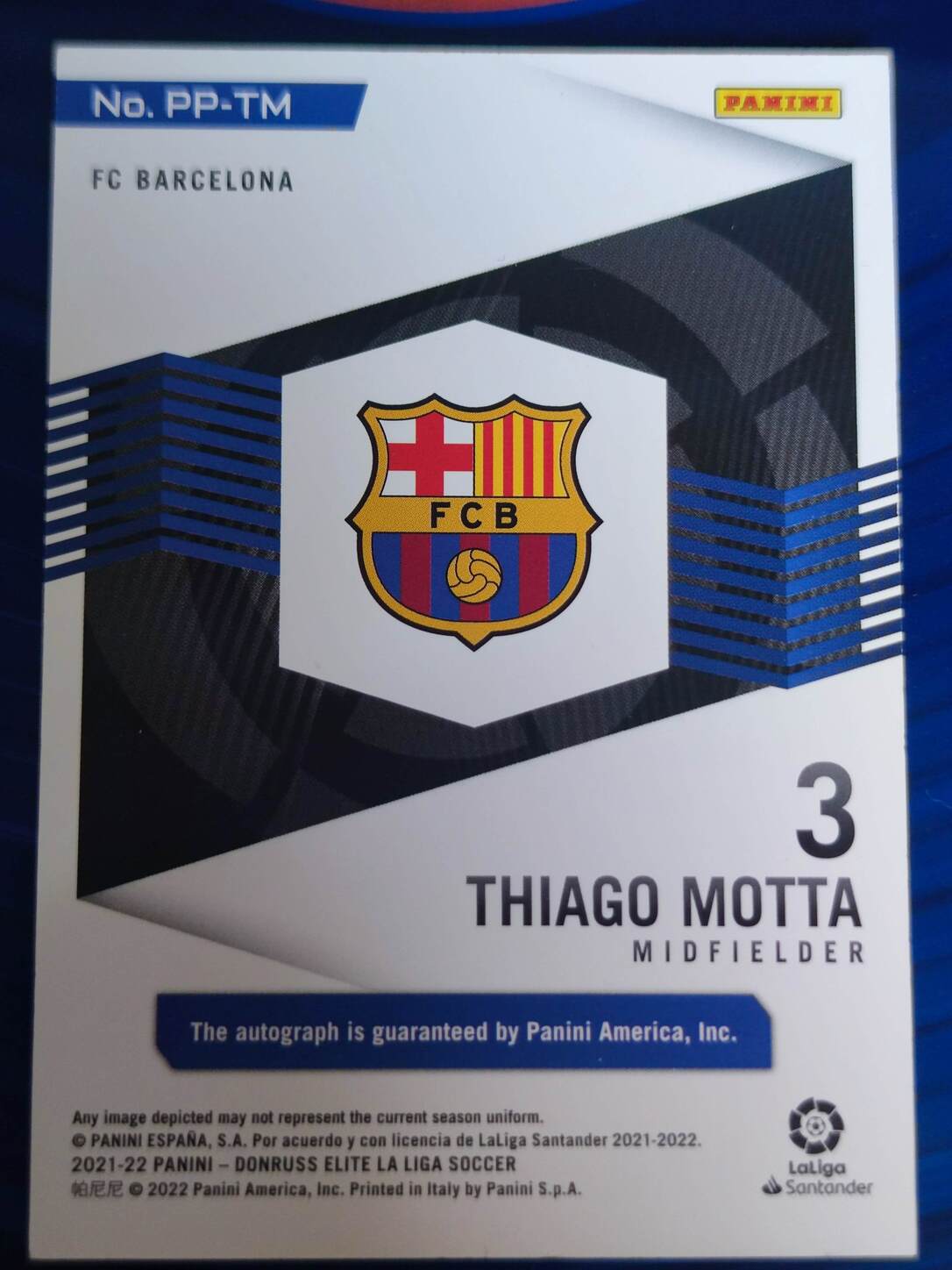 PANINI ELITE LA LIGA 2021/2022 AUTO THIAGO MOTTA NºPP-TM NUMERADA /89