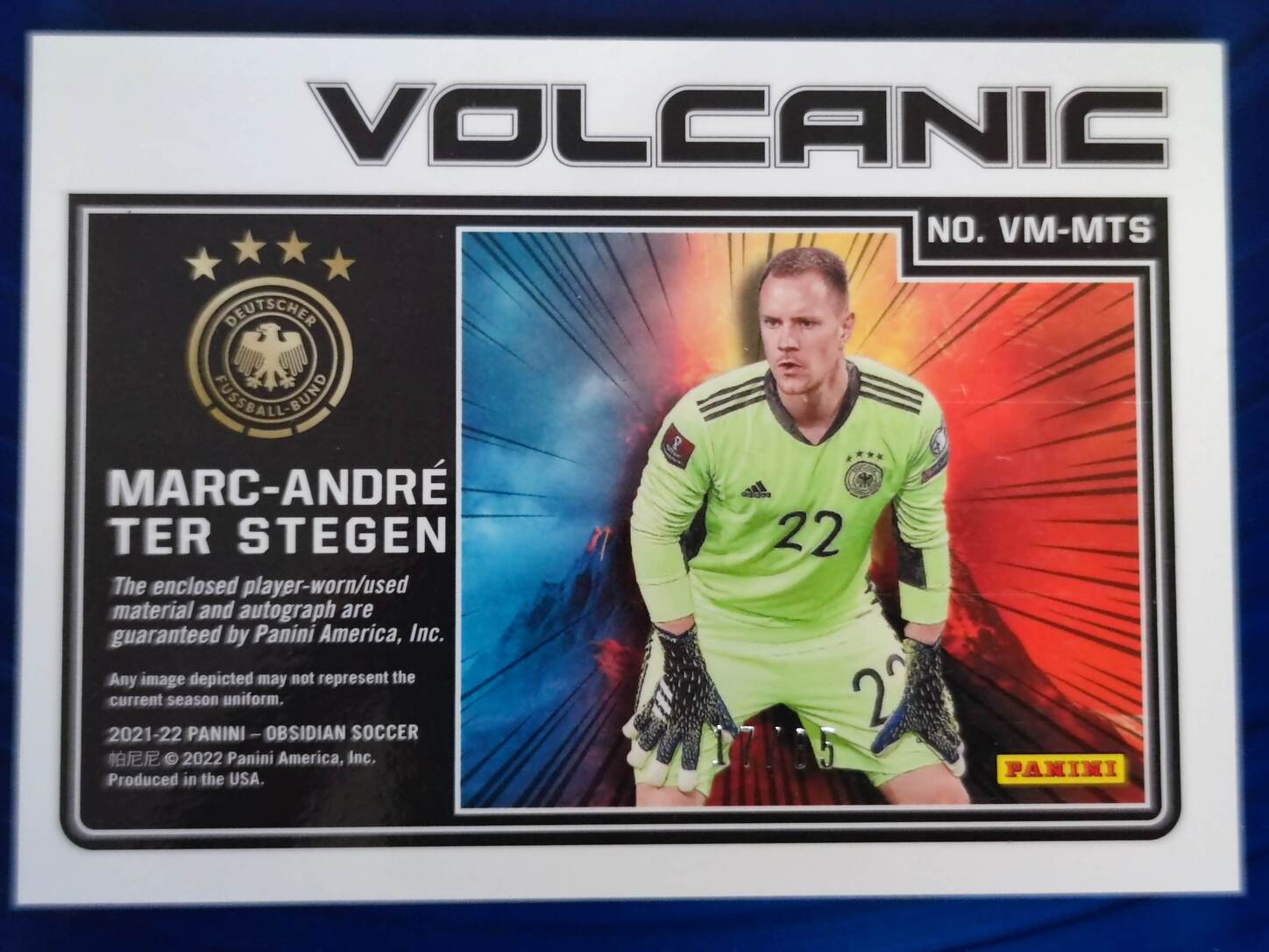 PANINI OBSIDIAN 2021/2022 MARC-ANDRE TER STEGEN AUTO VOLCANIC NºVM-MTS NUMERADO /85