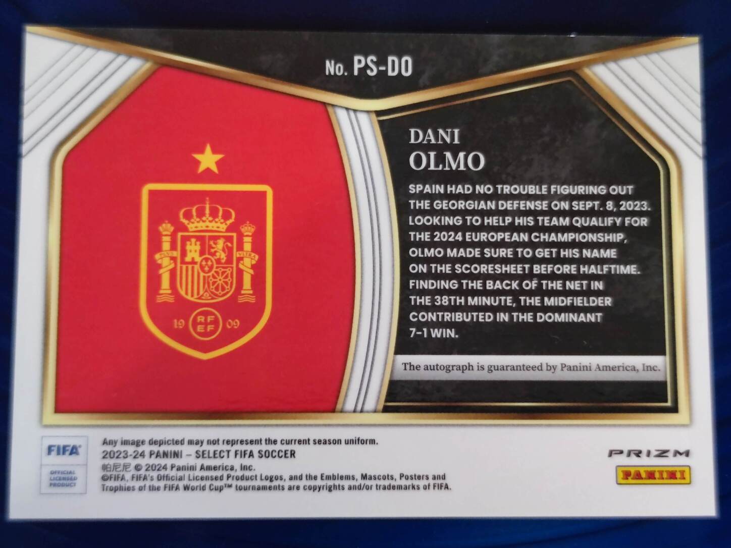 PANINI SELECT FIFA 2023/2024 DANI OLMO AUTO NºPS-DO