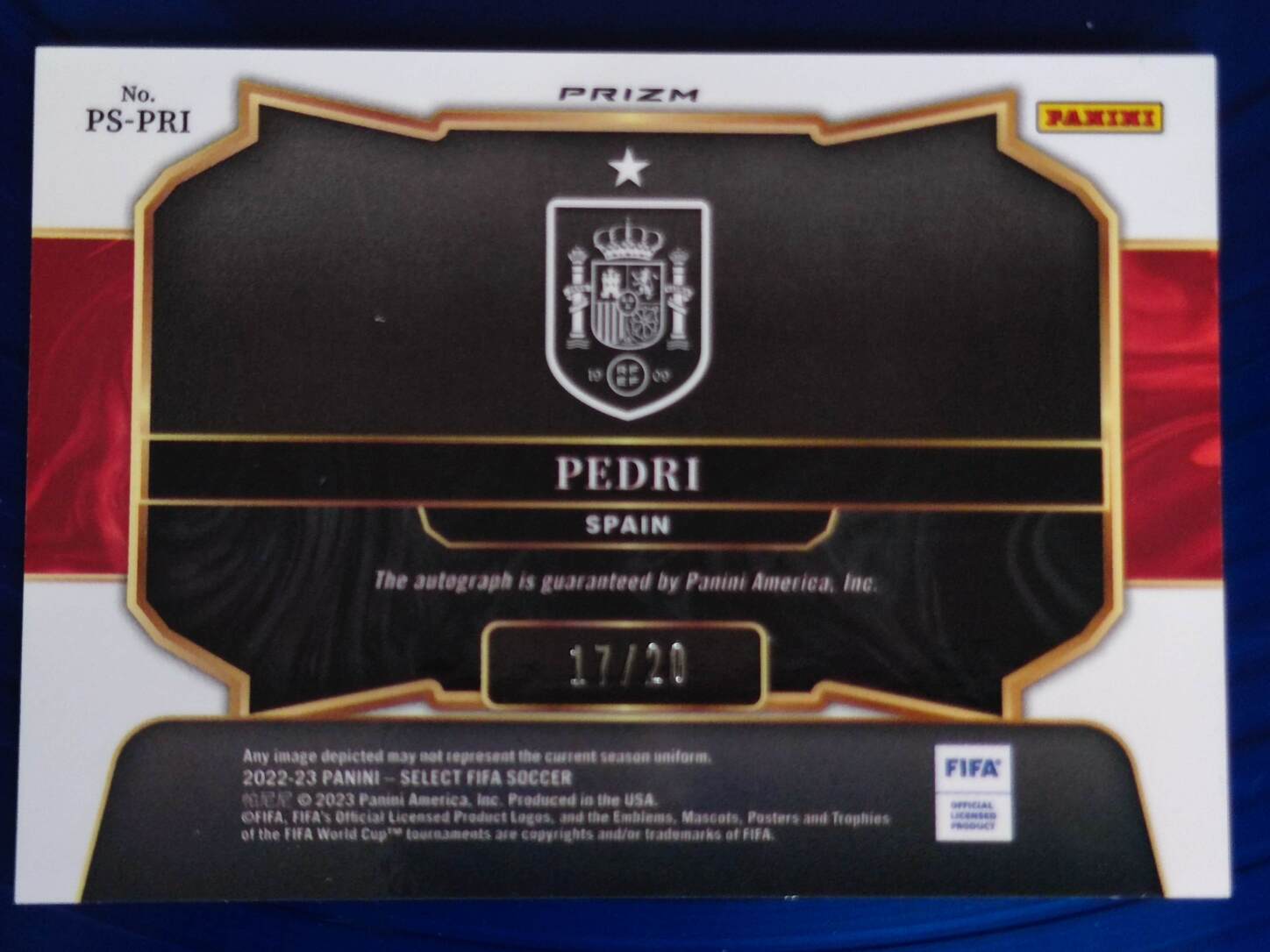 PANINI SELECT FIFA 2022/2023 PEDRI AUTO NºPS-PRI NUMERADO /20