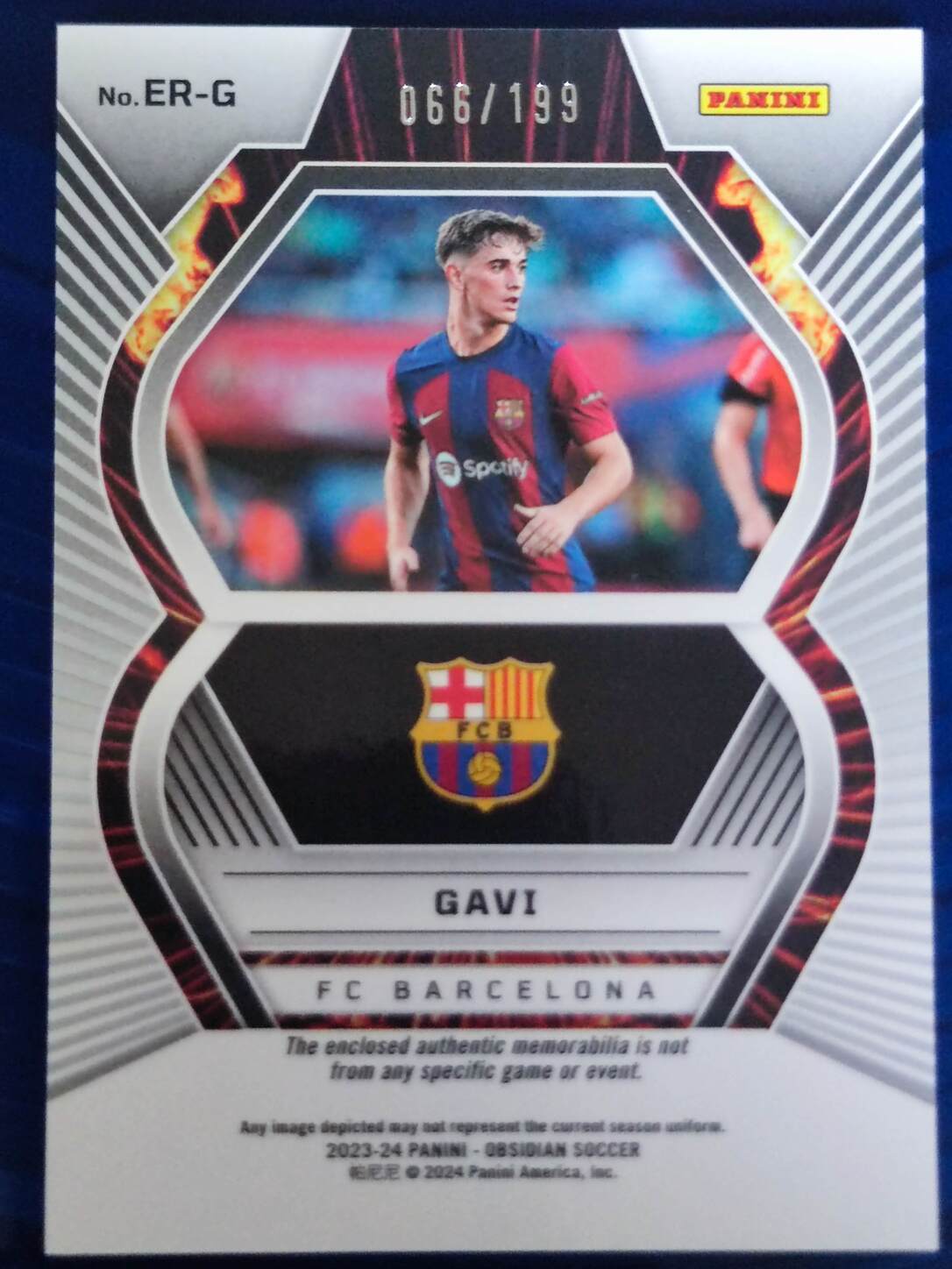 PANINI OBSIDIAN 2023/2024 GAVI PARCHE NºER-G NUMERADO /199