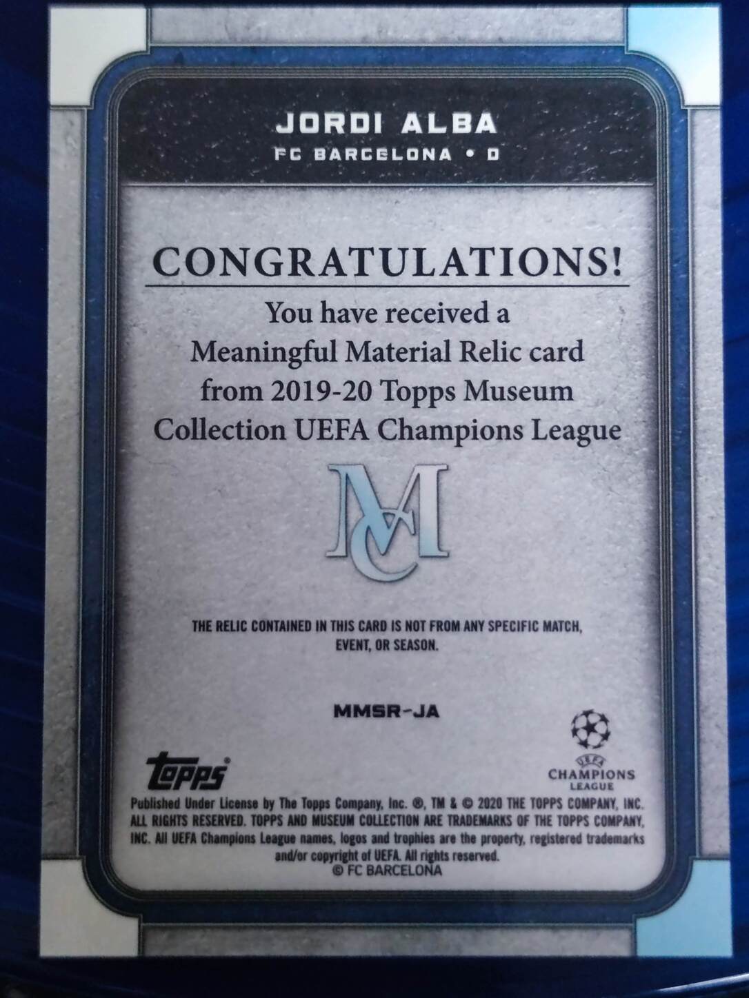 TOPPS MOSAIC UCL 2019/2020 JORDI ALBA PARCHE NºMMSR-JA NUMERADO /75