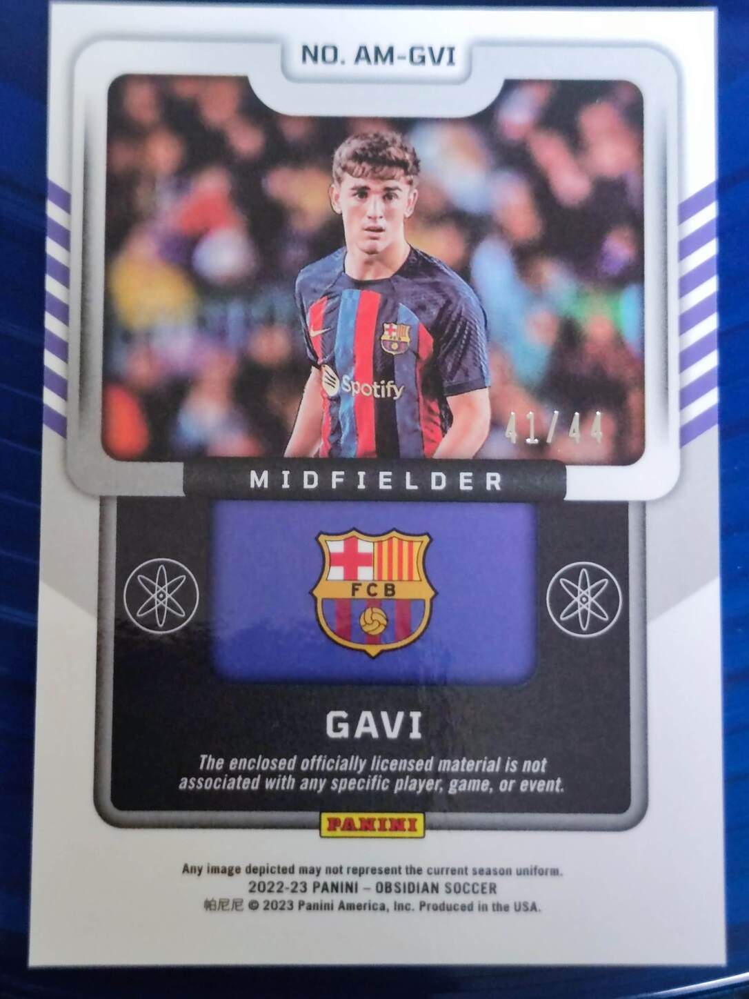 PANINI OBSIDIAN FIFA 2022/2023 GAVI PARCHE NºAM-GVI NUMERADO /44