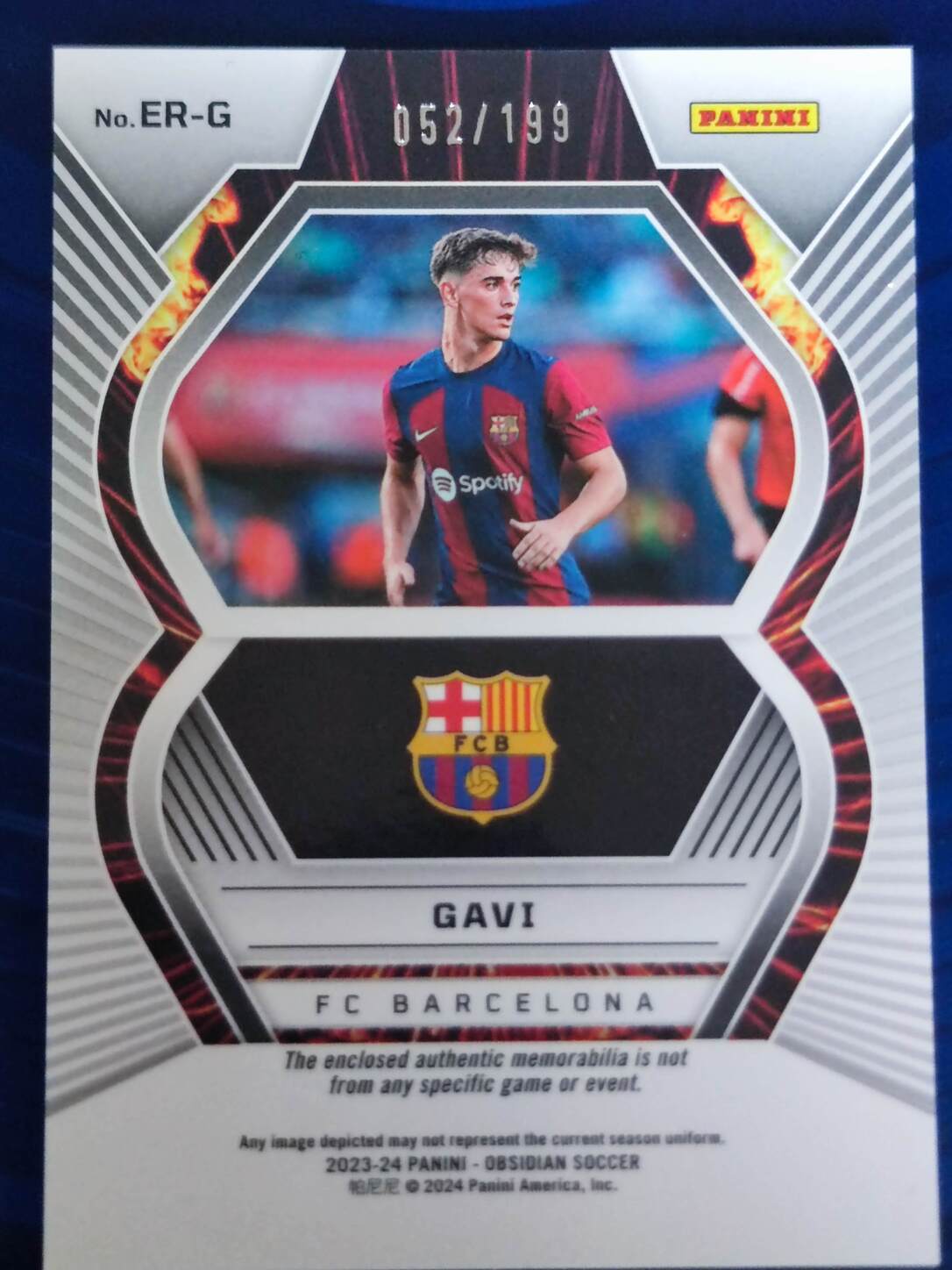 PANINI OBSIDIAN 2023/2024 GAVI ERUPTION PARCHE NºER-G NUMERADO /199