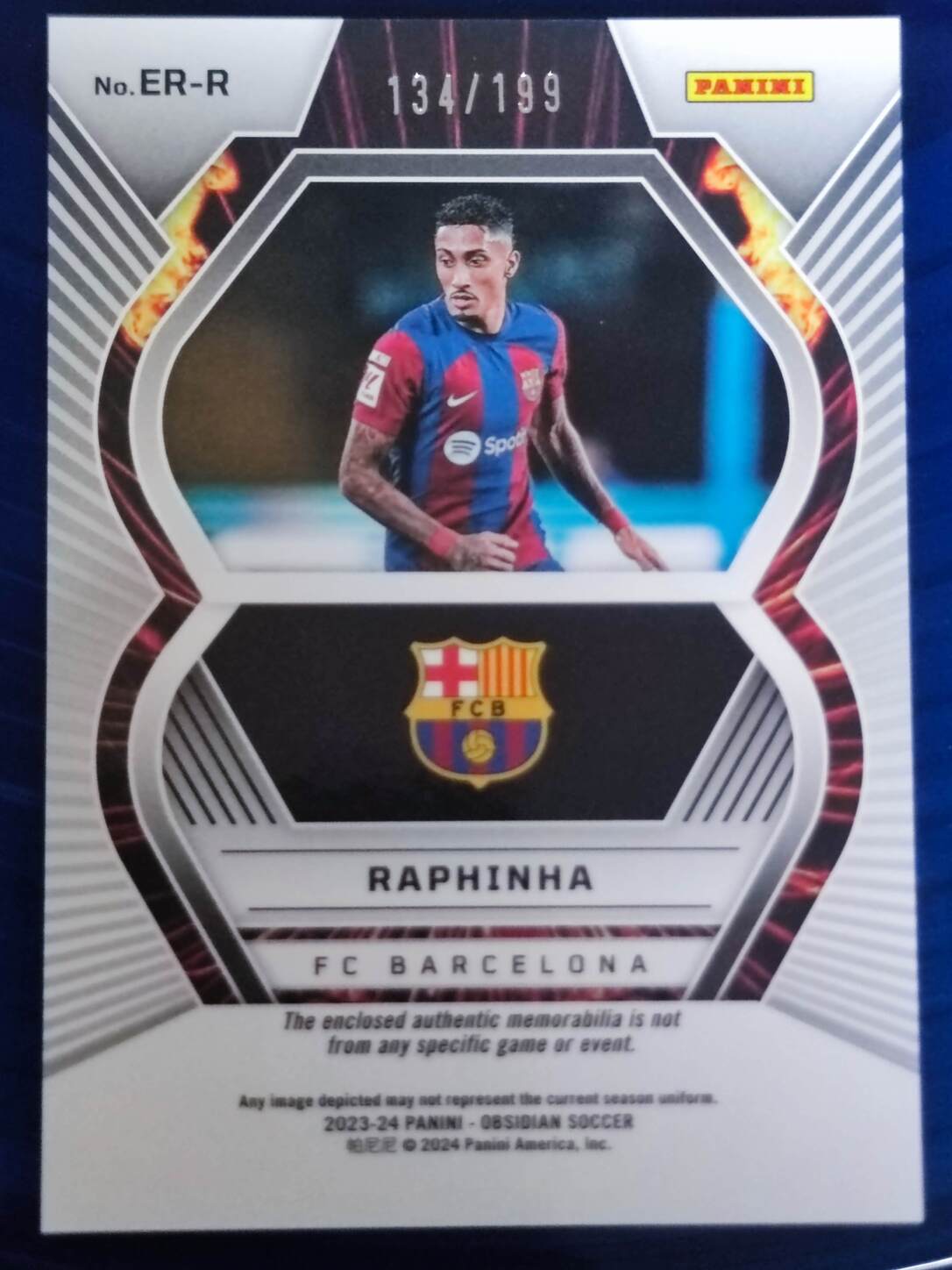 PANINI OBSIDIAN 2023/2024 RAPHINHA PARCHE NºER-R NUMERADO /199