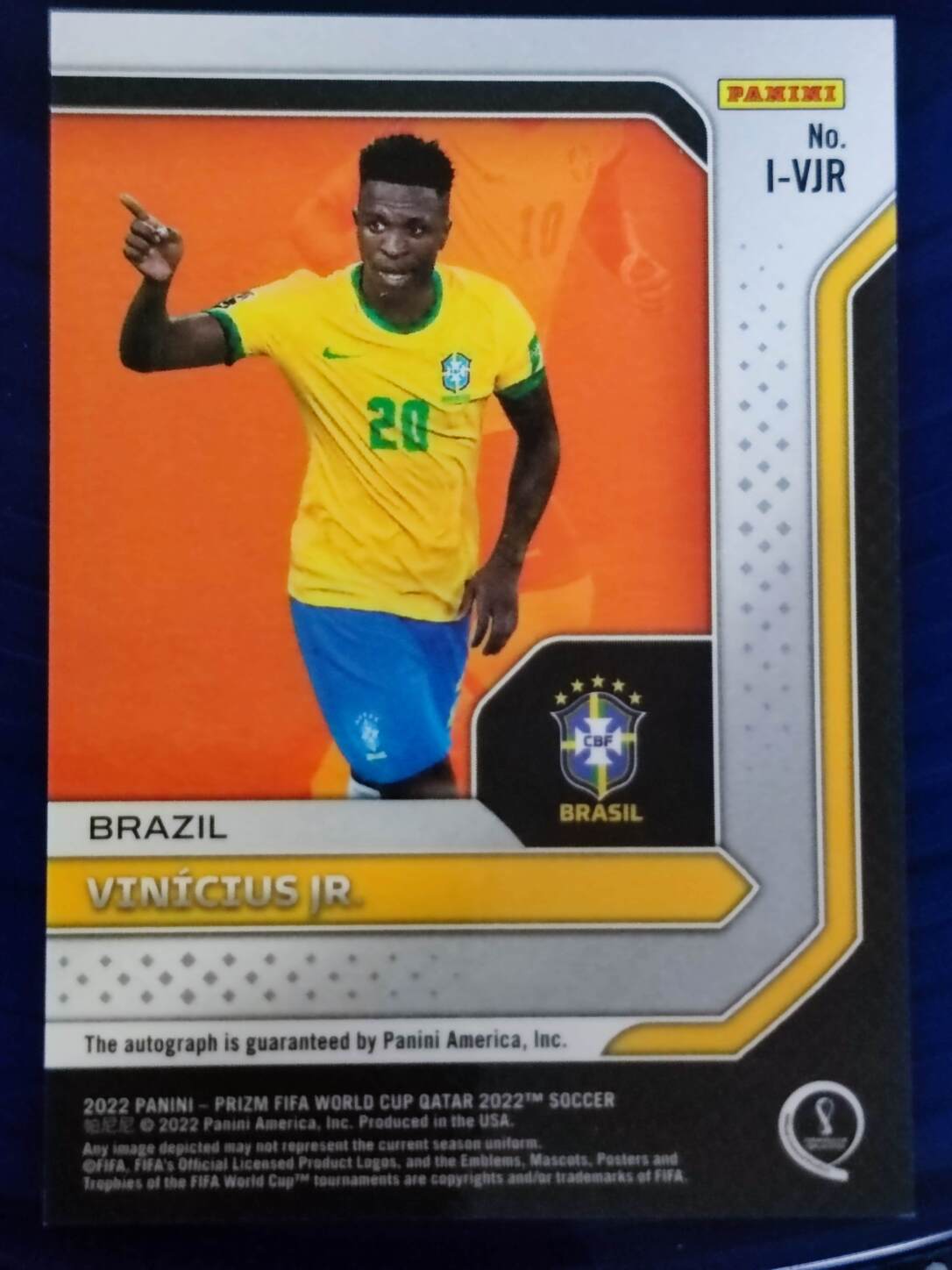 PANINI PRIZM FIFA WORLD CUP 2022 VINICIUS JR AUTO NºI-VJR