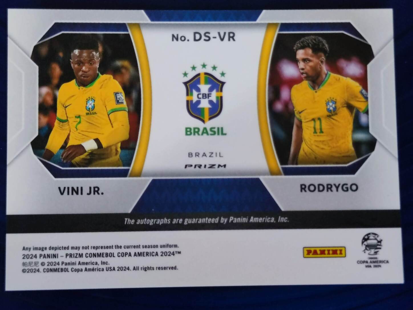PANINI PRIZM COPA AMERICA 2024 VINI JR. / RODRYGO AUTO DOBLE NºDS-VR