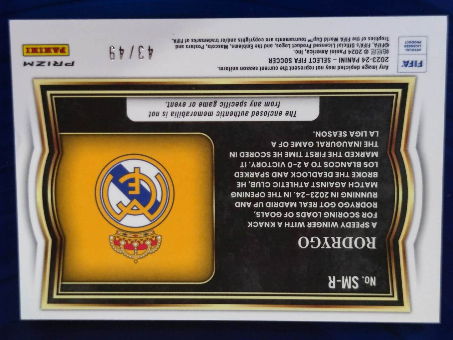 PANINI SELECT FIFA 2023/2024 RODRYGO PARCHE NºSM-R NUMERADO /49