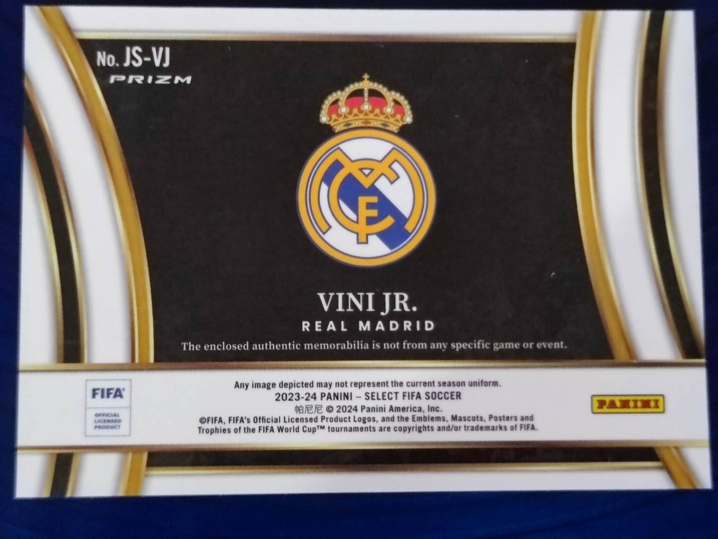 PANINI SELECT FIFA 2023/2024 VINI JR. JUMBO PARCHE NºJS-VJ