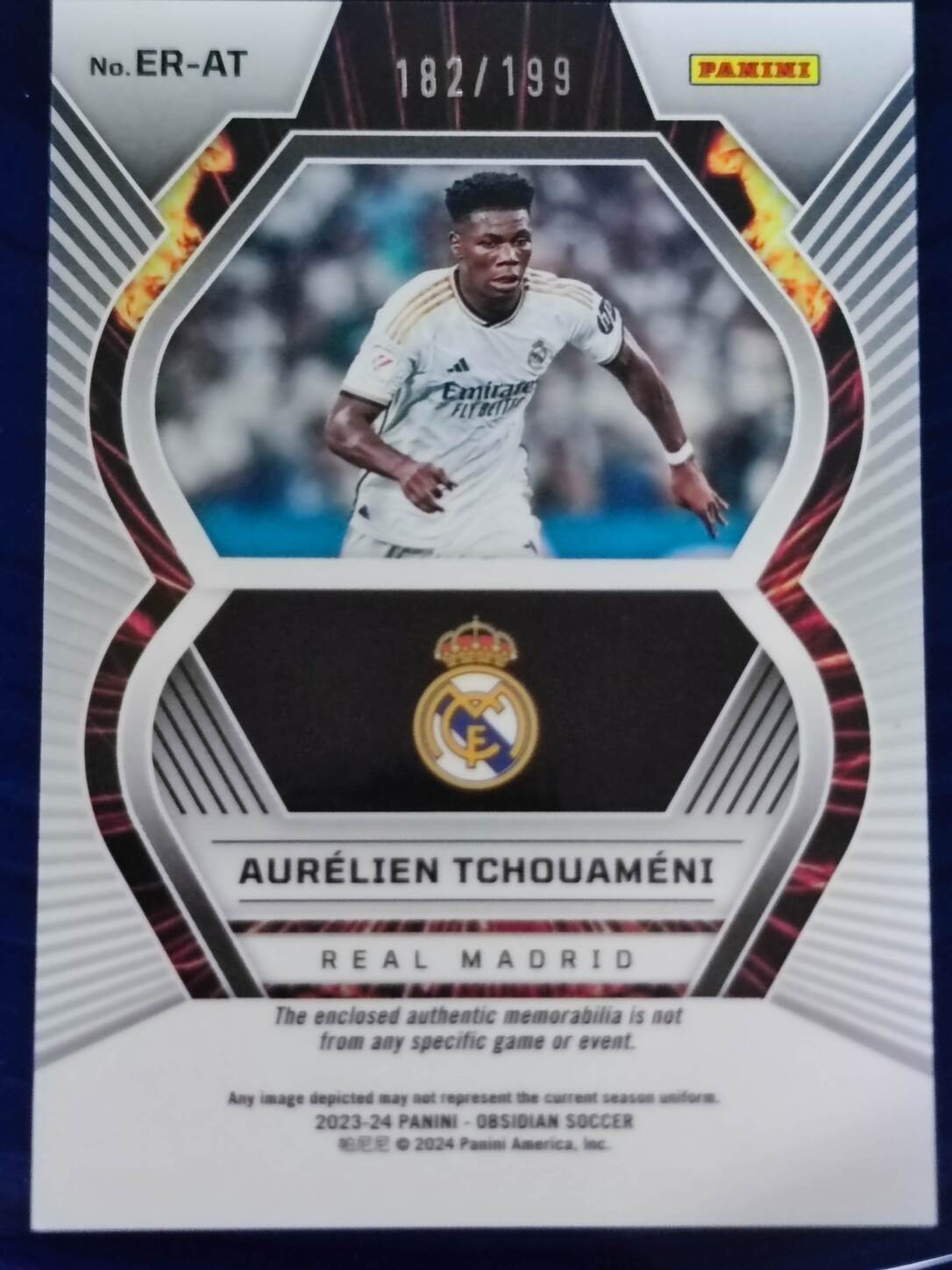 PANINI OBSIDIAN 2023/2024 TCHOUAMENI PARCHE NºER-AT NUMERADO /199