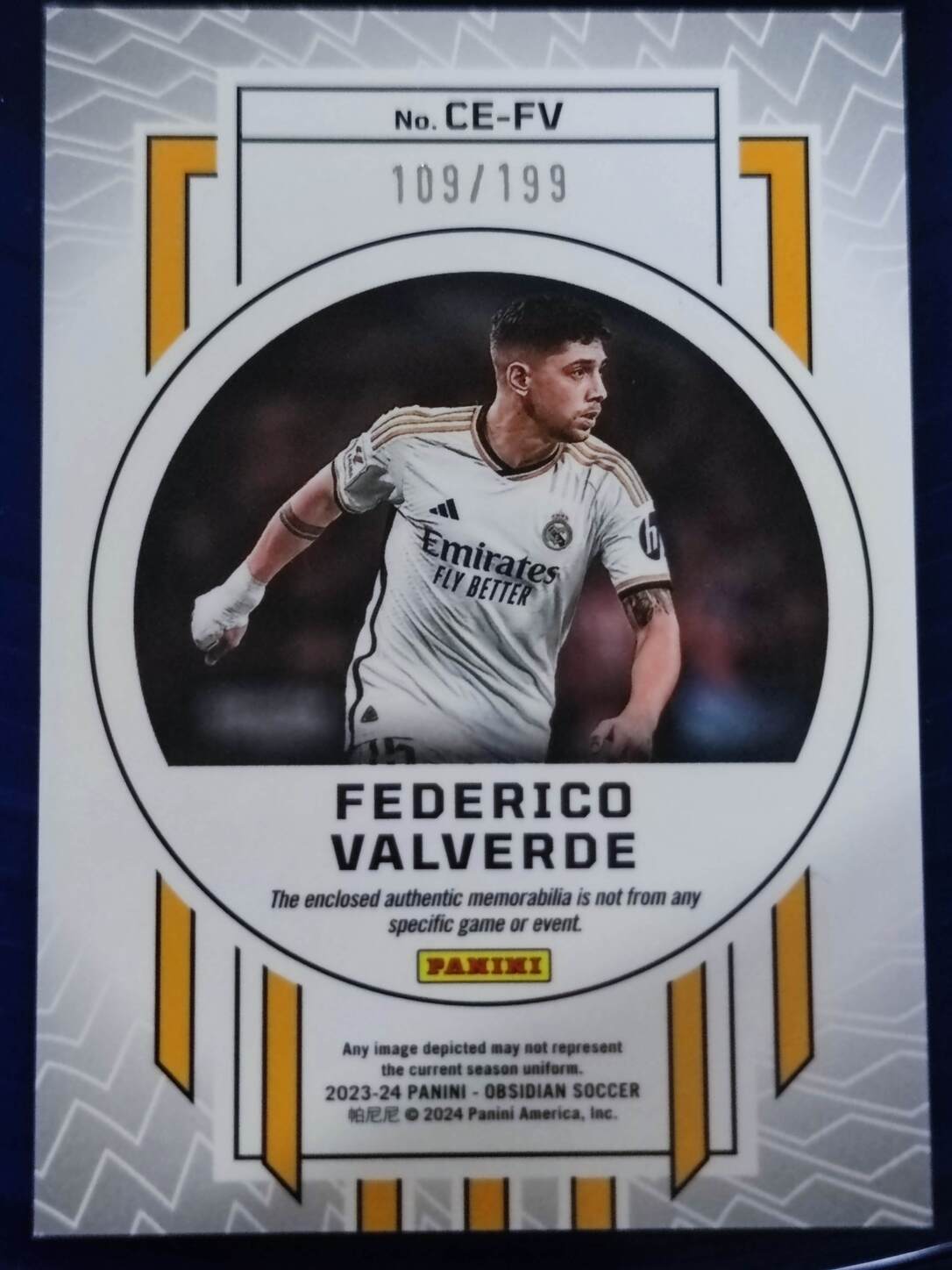 PANINI OBSIDIAN 2023/2024 VALVERDE PARCHE NºCE-FV NUMERADO /199