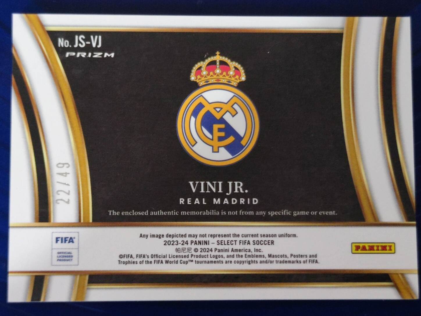 PANINI SELECT FIFA 2023/2024 VINI. JR PARCHE NºJS-VJ NUMERADO /49