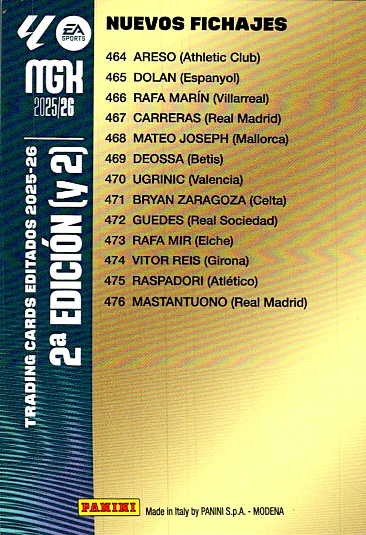 MEGACRACKS 2025/2026 CHECKLIST PARTE 2 NUEVOS FICHAJES SEGUNDA EDICION