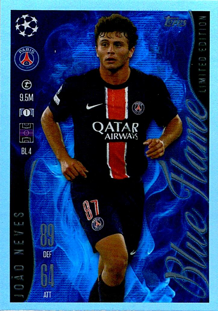 Match Attax Extra 2025 Joao Neves Blue Flame Limited Edition nºBL4
