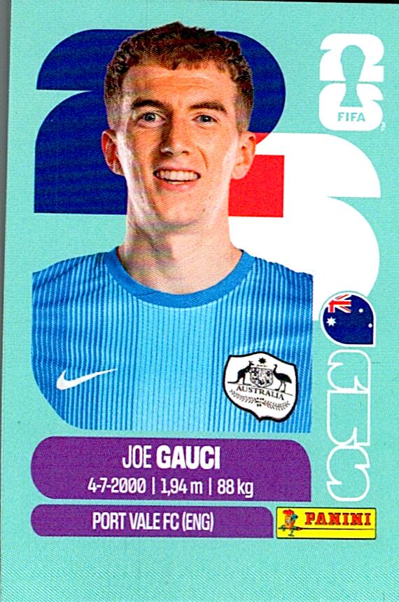 STICKERS FIFA WORLD CUP 2026 JOE GAUCI NºAUS 3