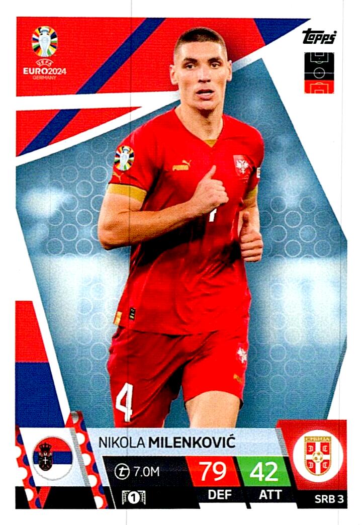 TOPPS MATCH ATTAX UEFA EURO 2024 NIKOLA MILENKOVIC SERBIA NºSRB3