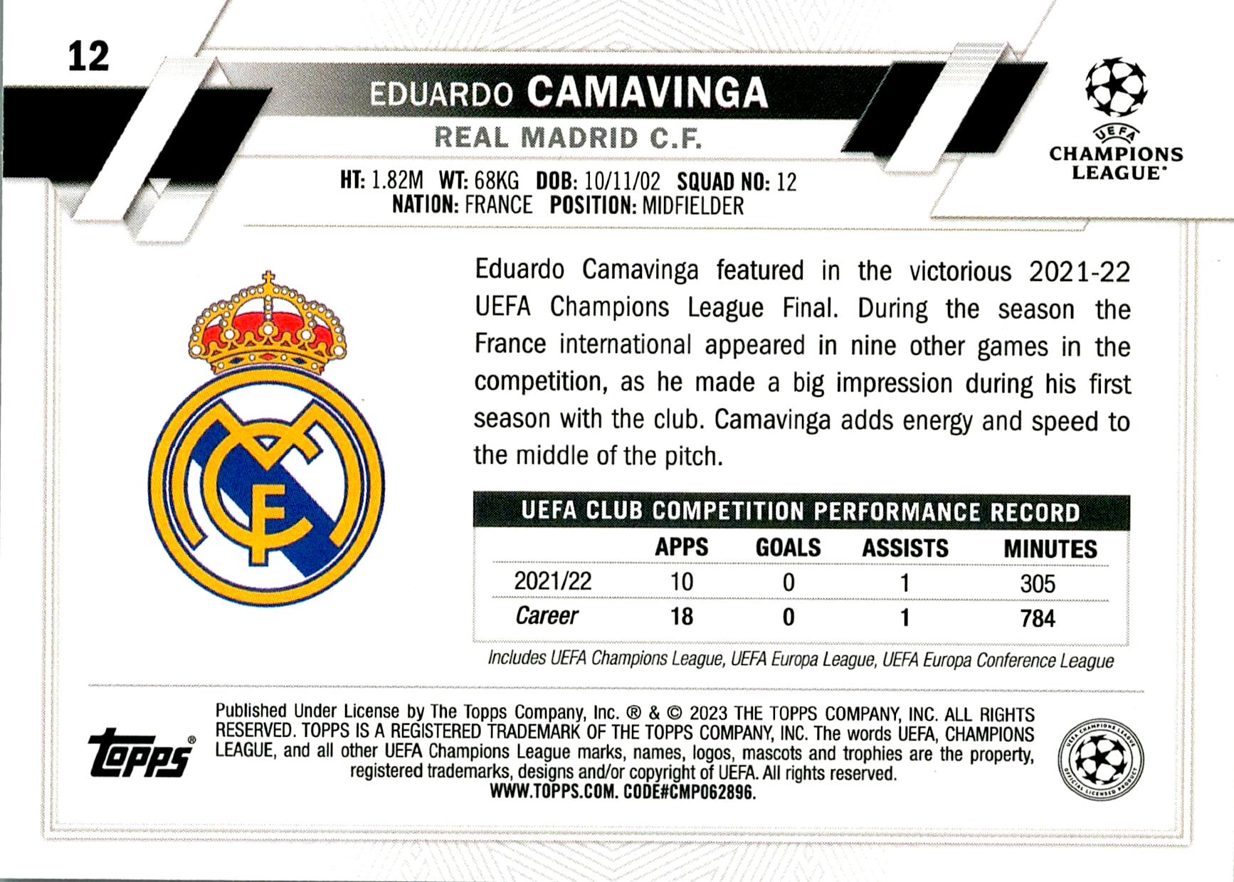 TOPPS UEFA CHAMPIONS LEAGUE 2022/2023 CAMAVINGA STARBALL Nº12 1ST EDITION