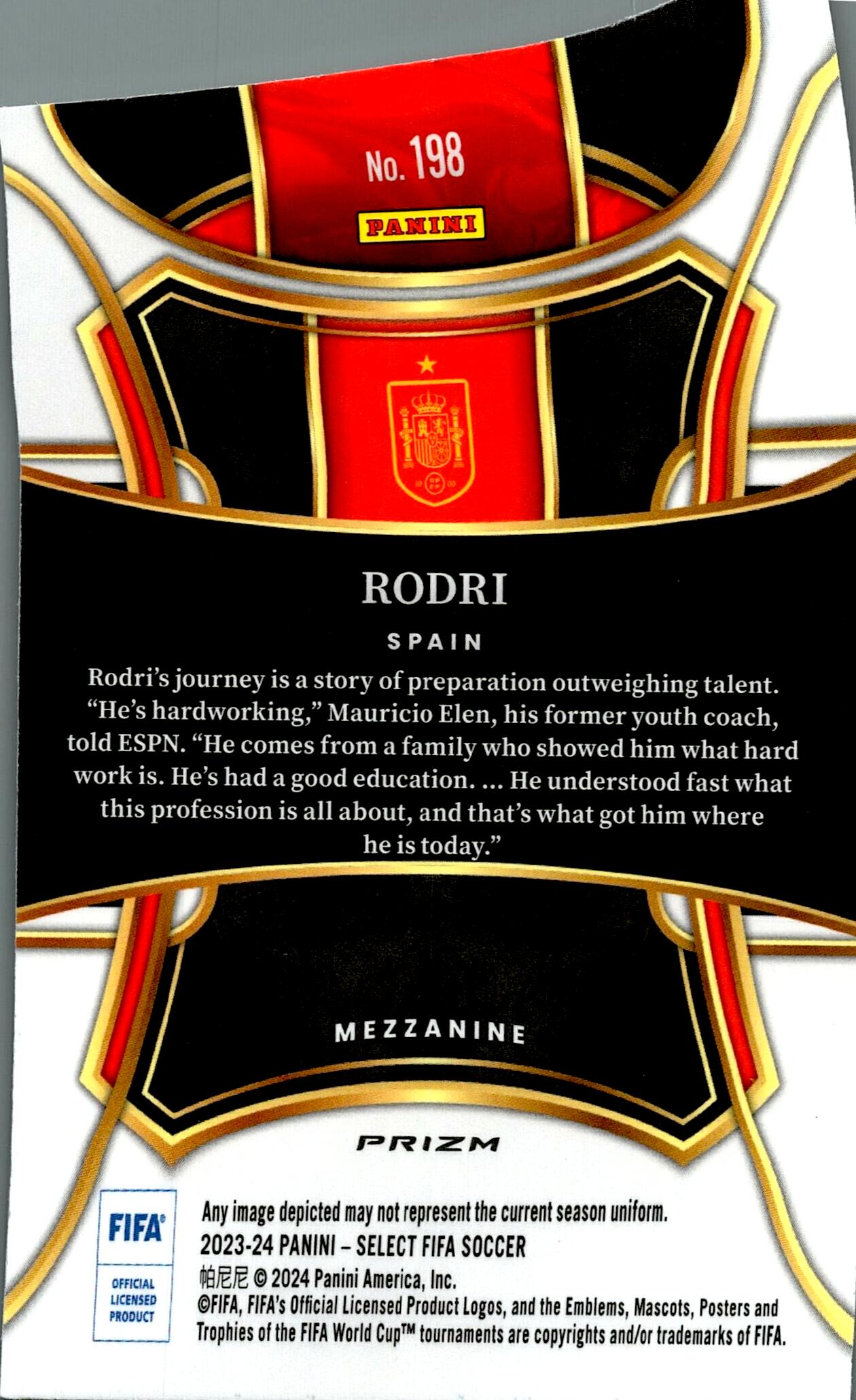 PANINI SELECT FIFA 2023/2024 RODRI RED PARALLEL Nº198