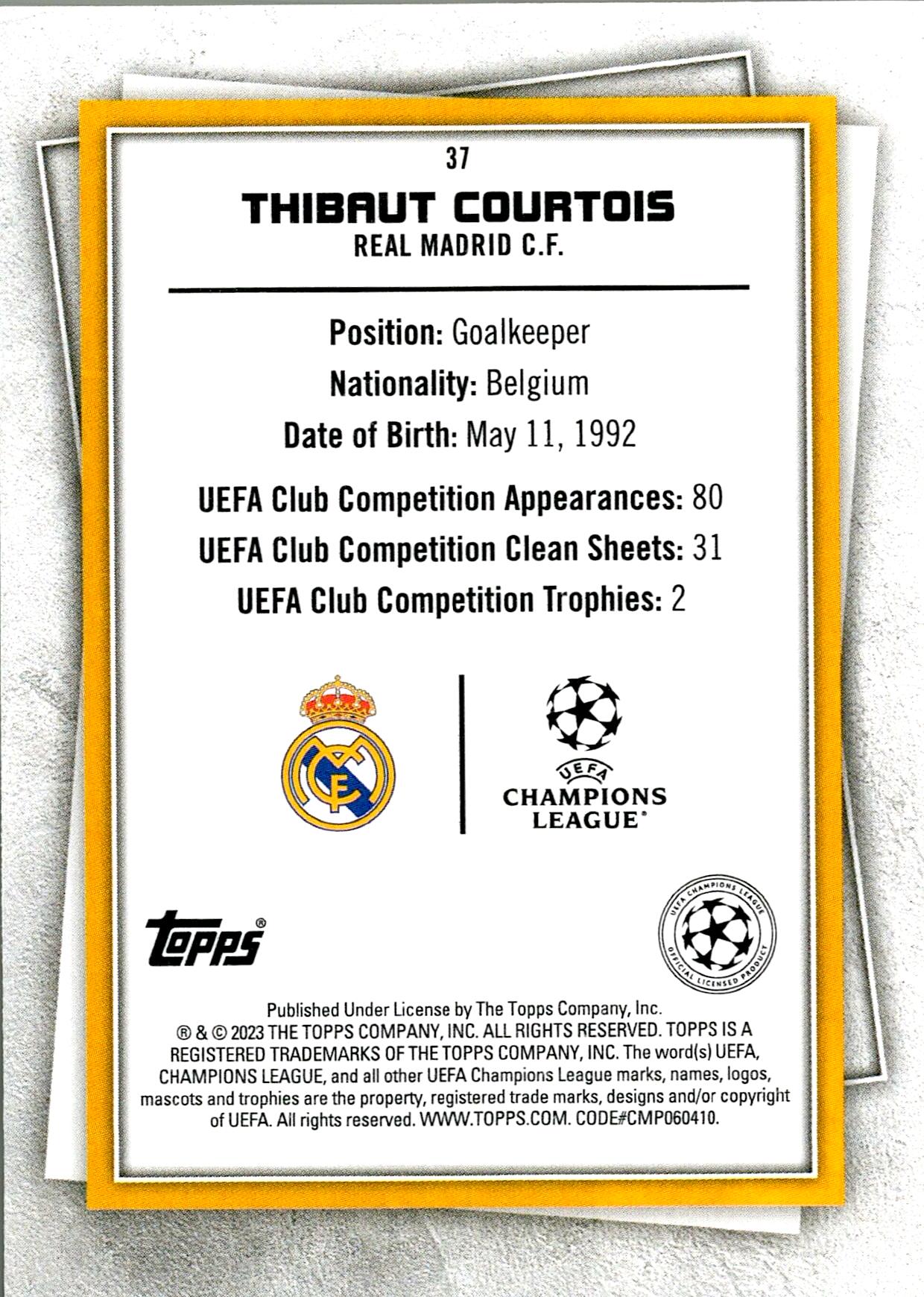 TOPPS STARS 2023/2024 THIBAUT COURTOIS Nº37 YELLOW