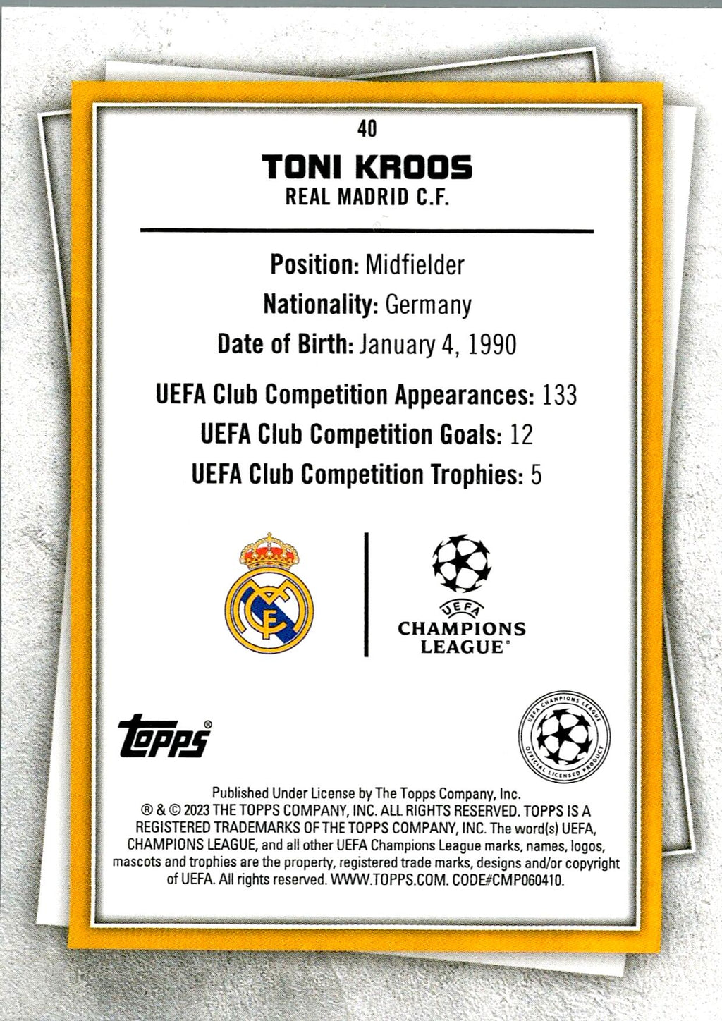 TOPPS SUPERSTAR 2023 TONI KROOS Nº40