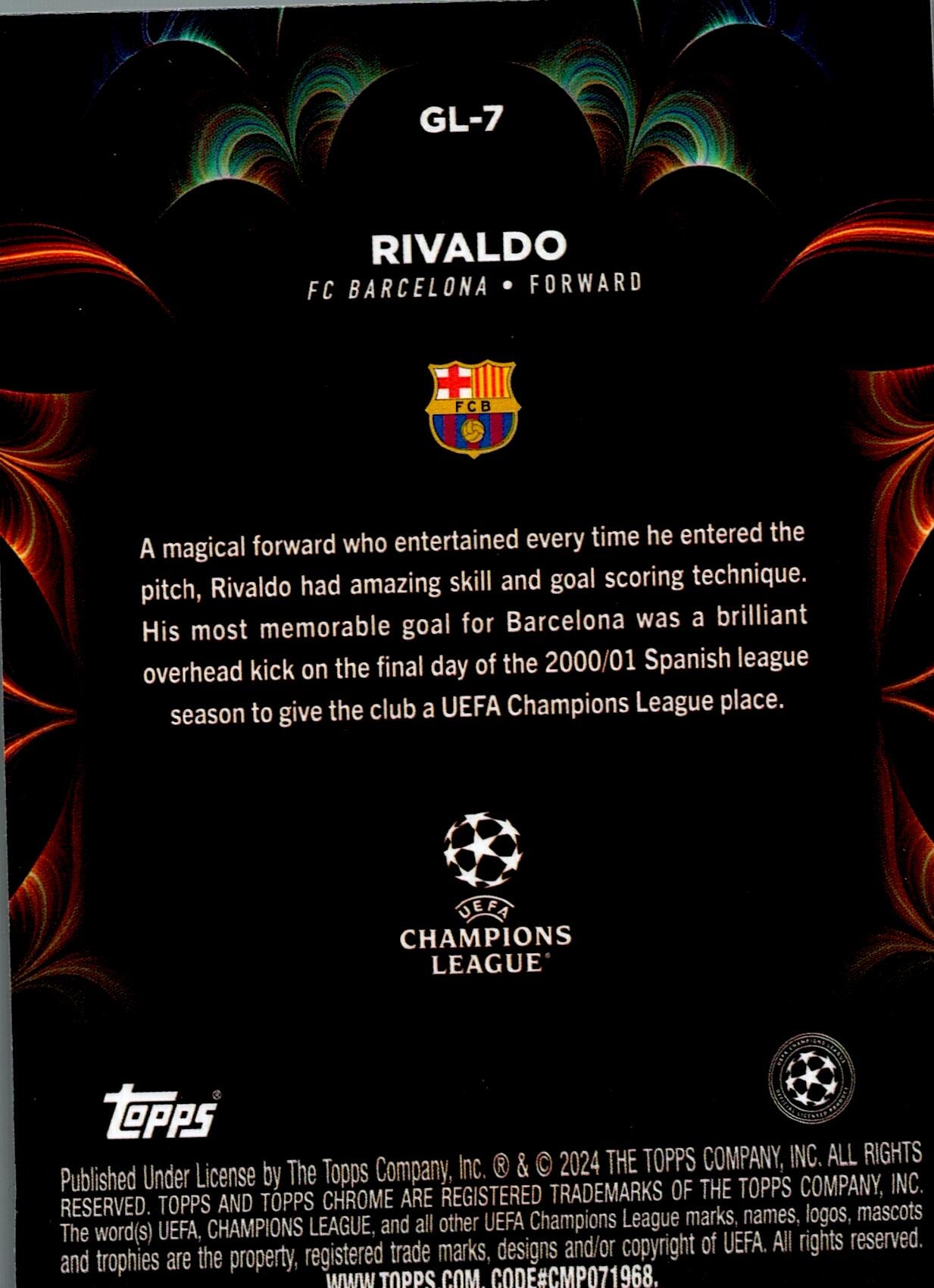 TOPPS CHROME UCL 2023/2024 RIVALDO GOLAZO NºGL-7