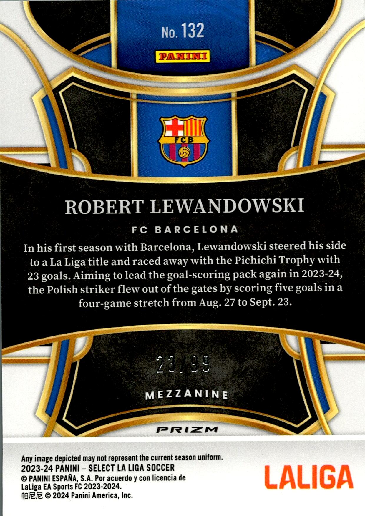 PANINI SELECT LA LIGA 2023/2024 LEWANDOWSKI Nº132 NUMERADA /99