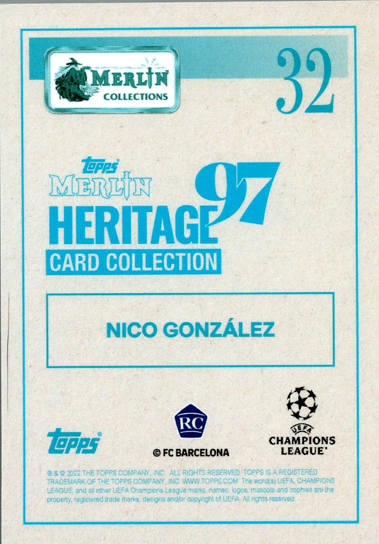 TOPPS MERLIN UCL 2021/2022 NICO GONZALEZ Nº32 ROOKIE