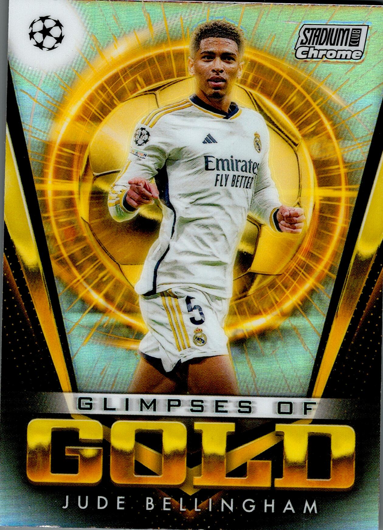 TOPPS STADIUM CHROME 2023/2024 JUDE BELLINGHAM GLIMPSES OF GOLD NºGG-JB