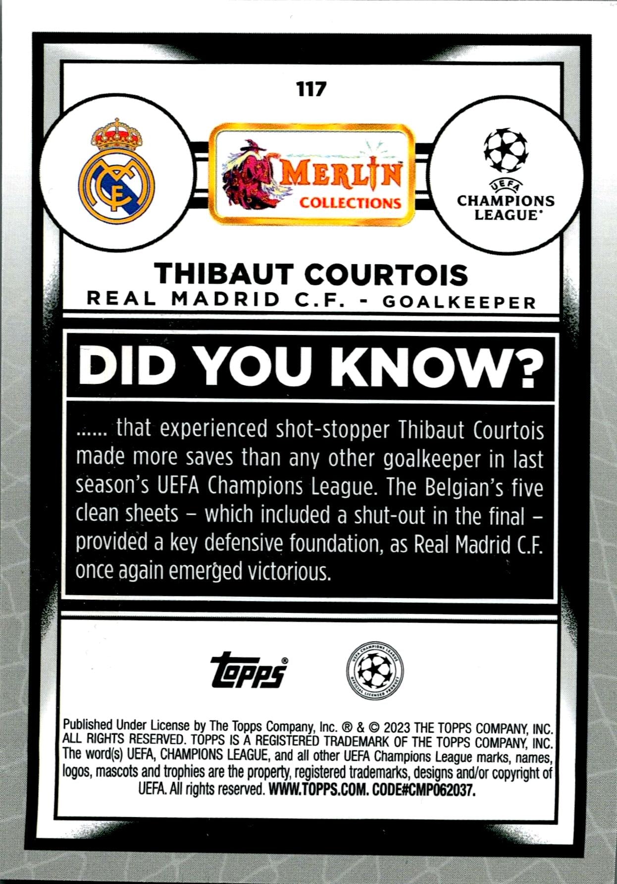 TOPPS MERLIN UCL 2022/2023 THIBAUT COURTOIS Nº117