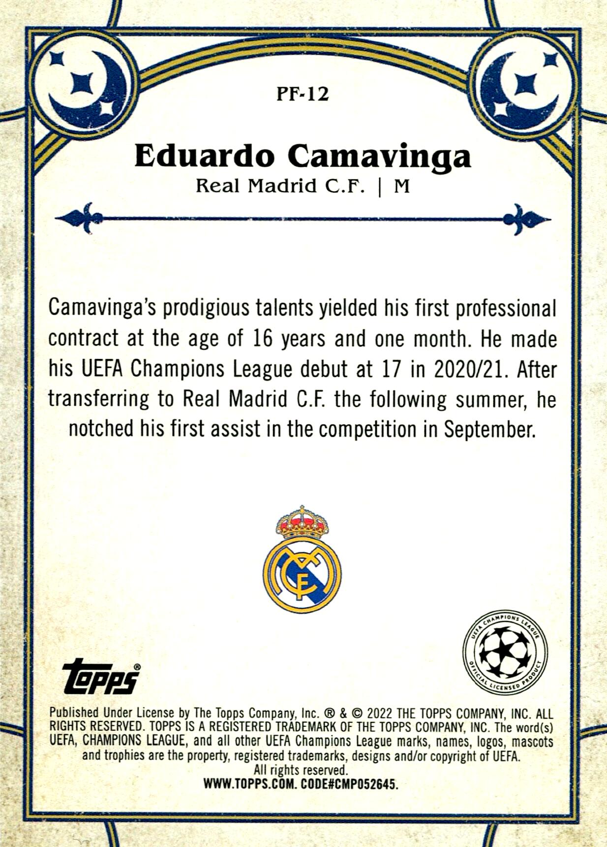 TOPPS MERLIN UEFA CHAMPIONS LEAGUE 2021/2022 - CAMAVINGA Nº12 PROPHEGY FULFILLED