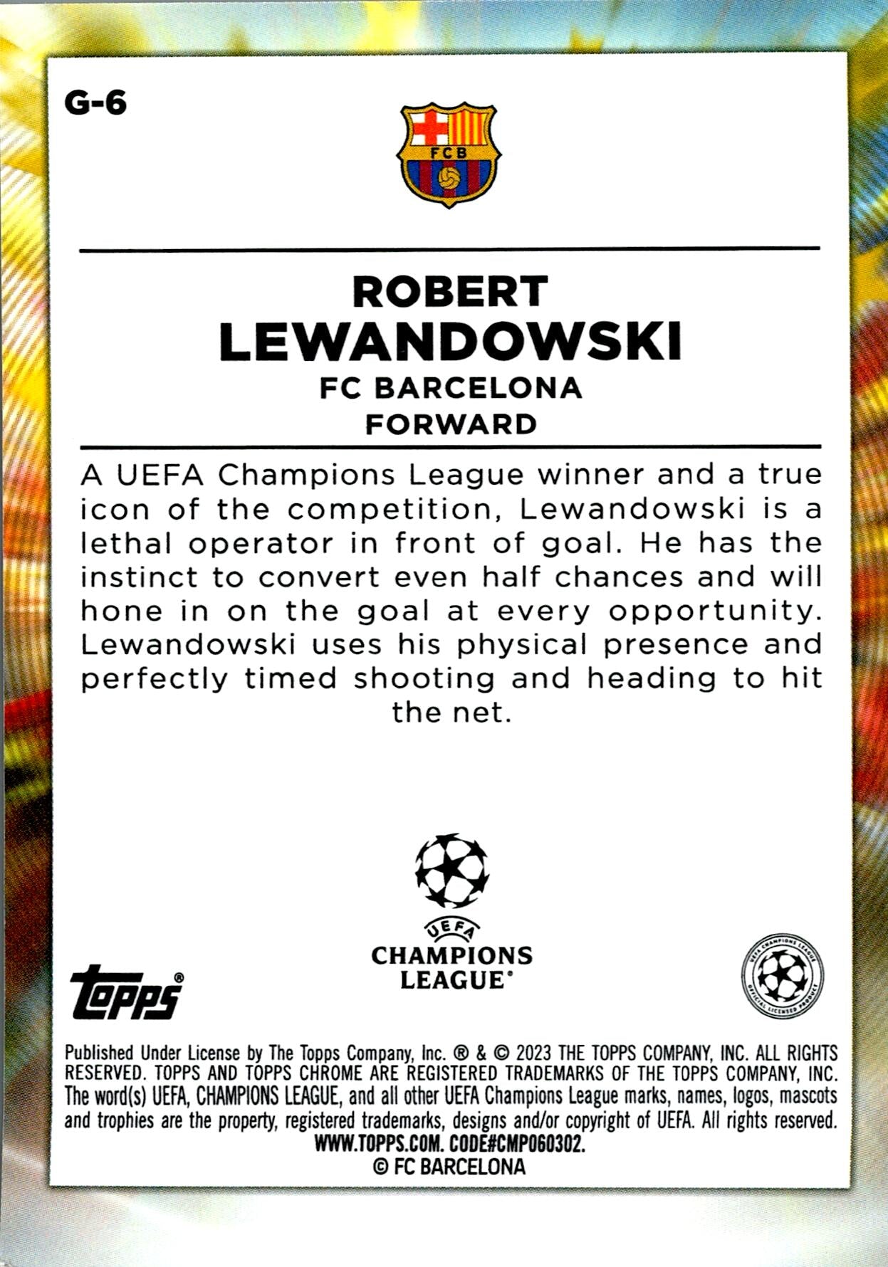TOPPS CHROME UCL 2022/2023 ROBERT LEWANDOWSKI GOLAZO NºG-6
