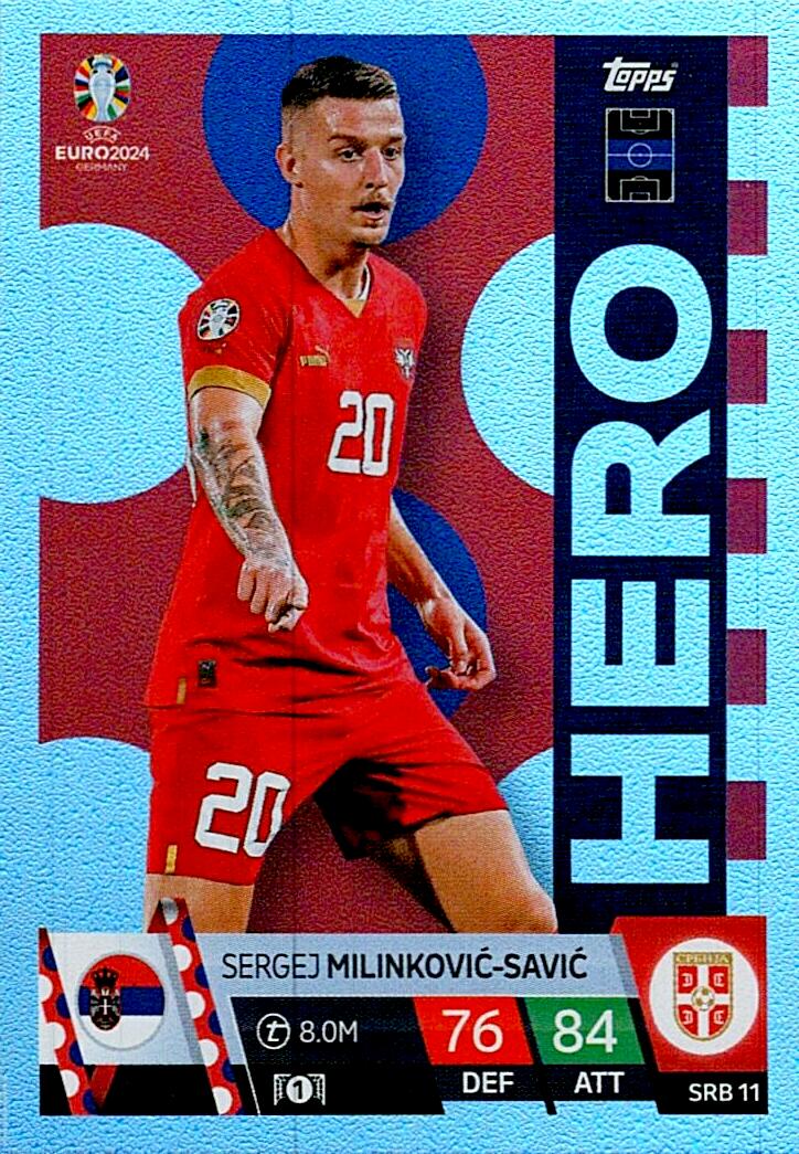TOPPS MATCH ATTAX UEFA EURO 2024 SERGEJ MILINKOVIC-SAVIC SERBIA NºSRB11 HERO