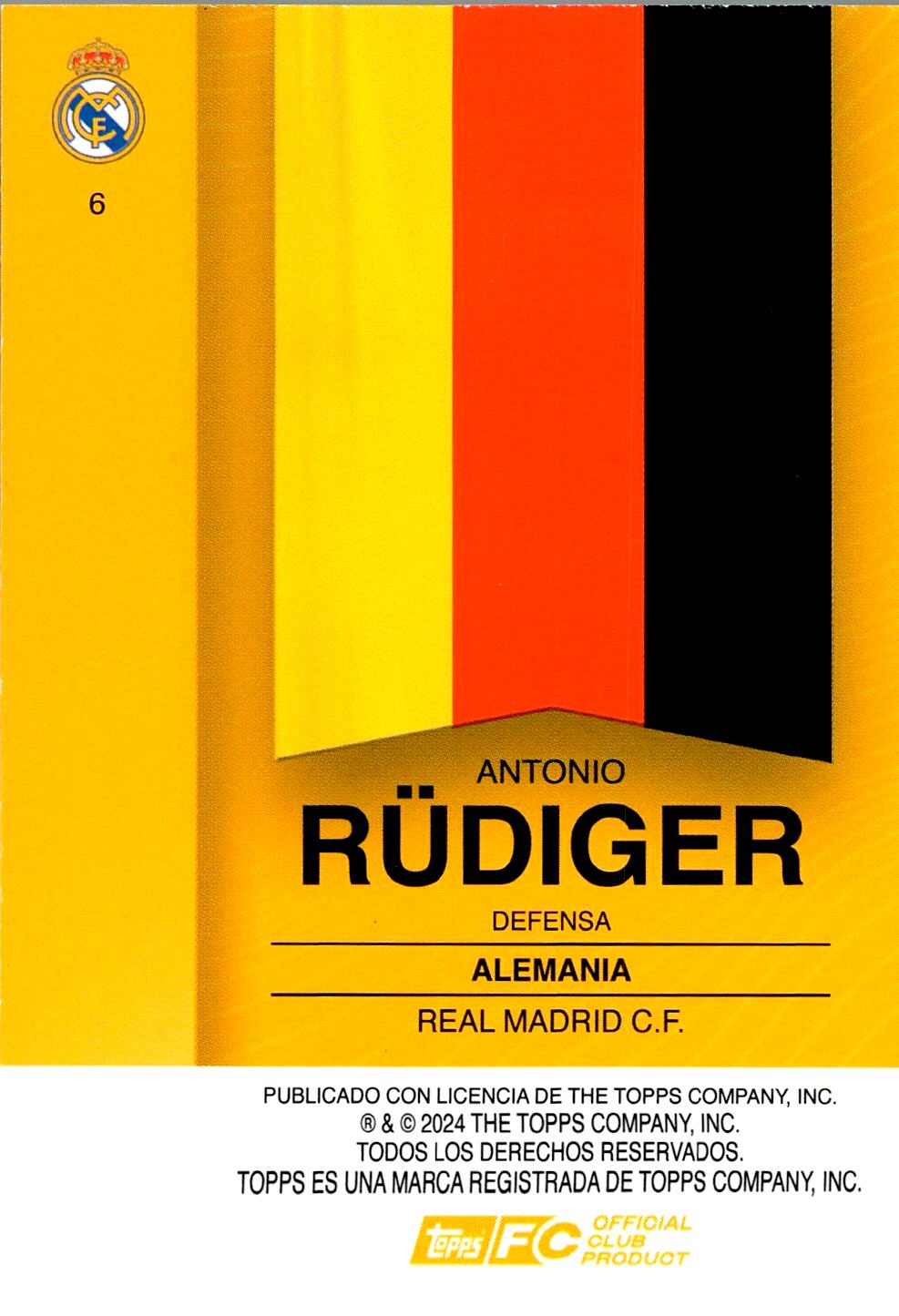 FAN SET REAL MADRID 2024/25 ANTONIO RÜDIGER Nº6