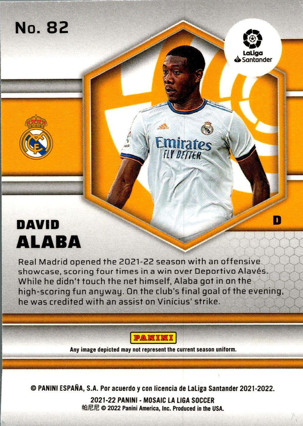 PANINI MOSAIC LA LIGA 2021/2022 DAVID ALABA Nº82