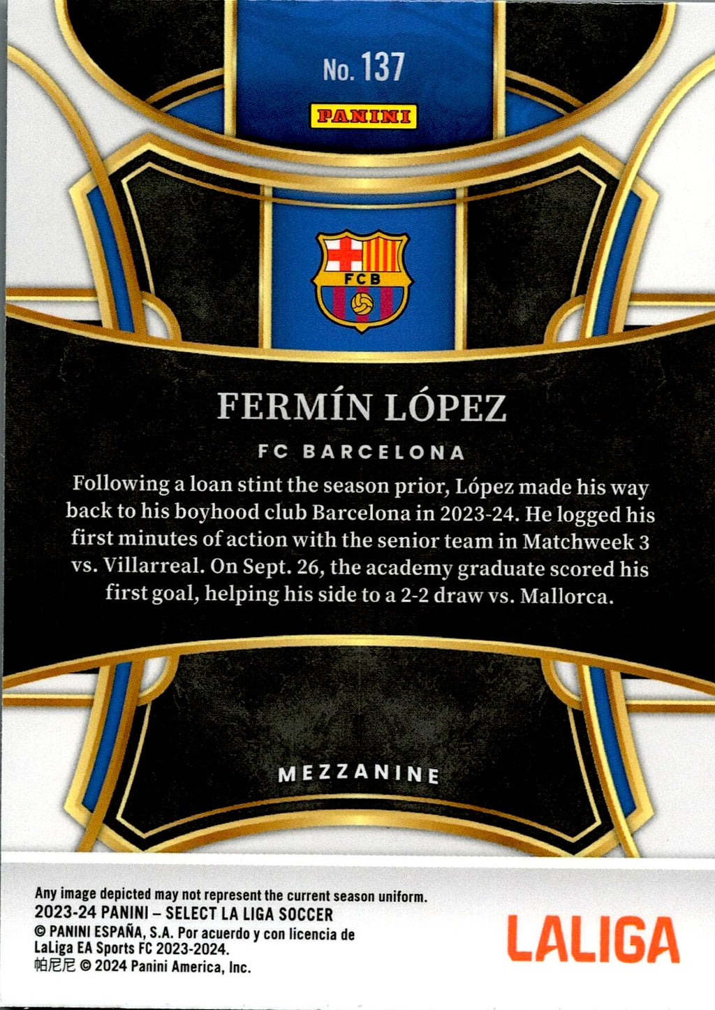 PANINI SELECT LA LIGA 2023/2024 FERMÍN Nº137 ROOKIE