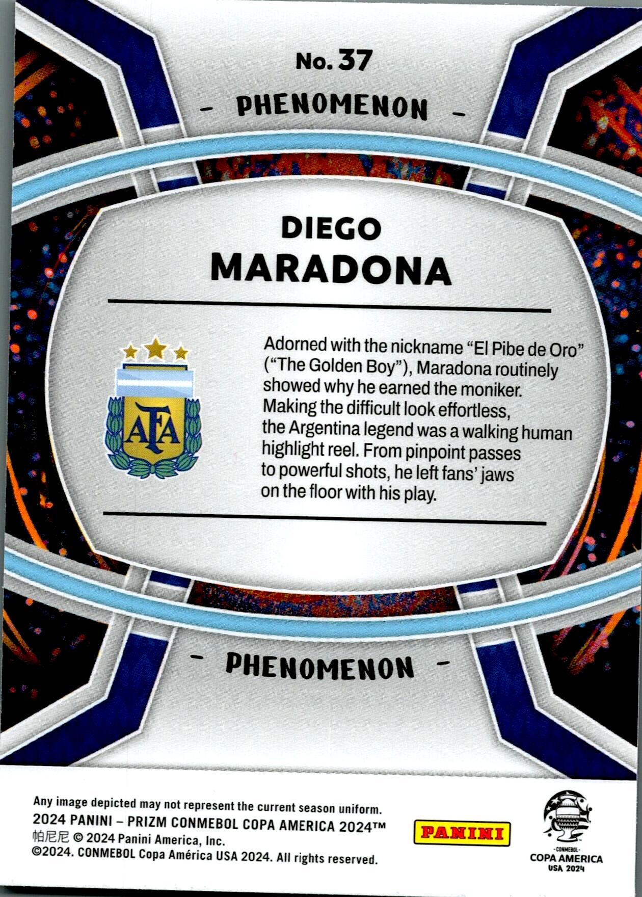 PANINI PRIZM COPA AMERICA 2023/2024 DIEGO MARADONA PHENOMENON Nº37