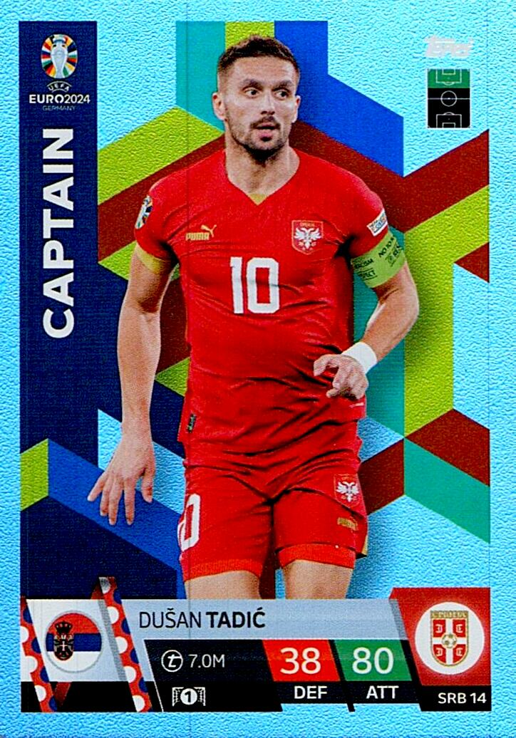TOPPS MATCH ATTAX UEFA EURO 2024 DUSAN TADIC SERBIA NºSRB14 CAPTAIN