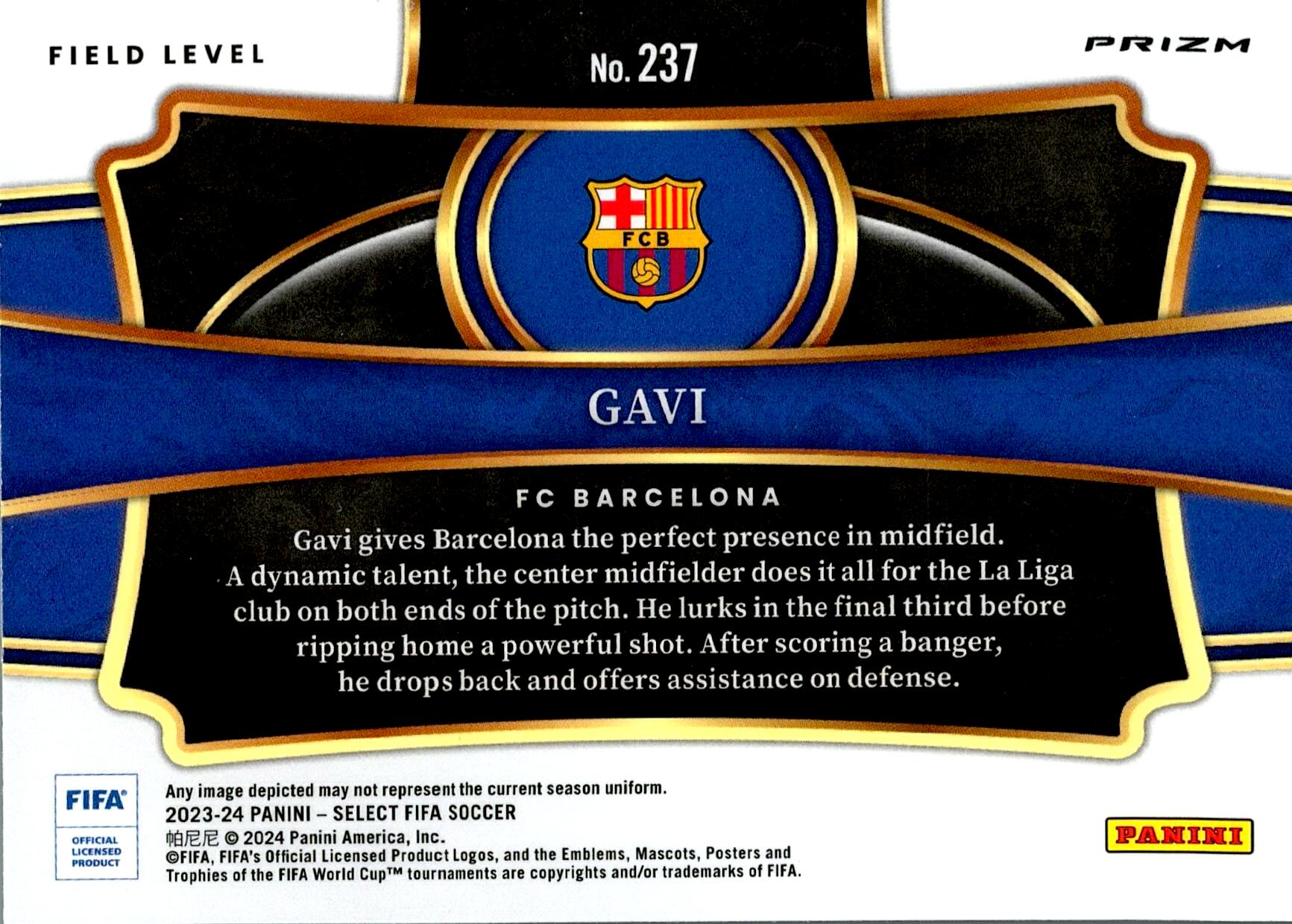 PANINI SELECT FIFA 2023/2024 GAVI MOJO PURPLE Nº237