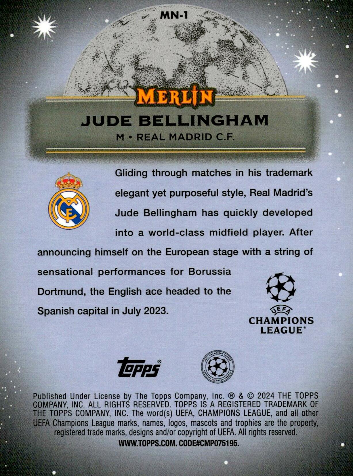 TOPPS MERLIN 2023/2024 BELLINGHAM MYSTIC NIGHTS NºMN-1